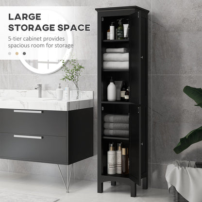 Tall Bathroom Cabinet, Freestanding Storage Organizer with Adjustable Shelves and Cupboards, 15" x 13" x 63", Black Bathroom Cabinets   at Gallery Canada