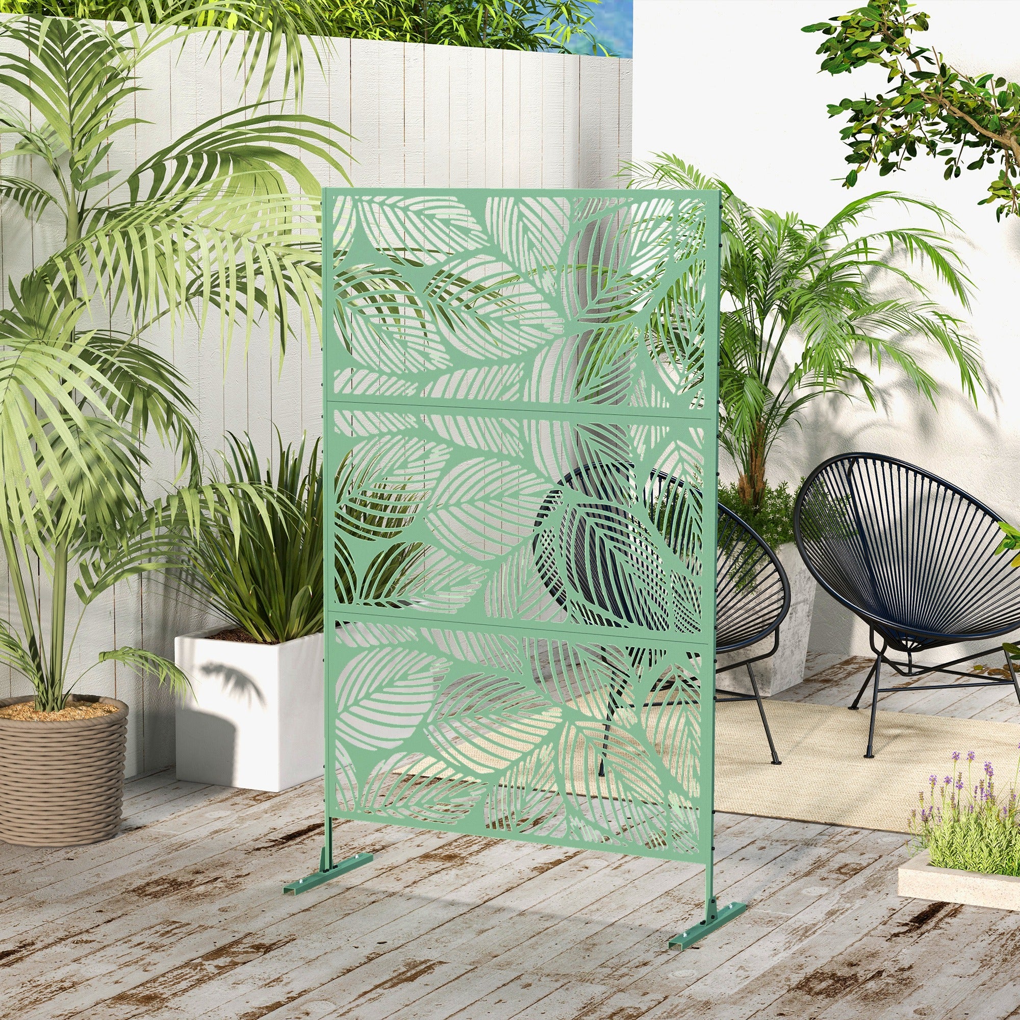 6.5FT Decorative Outdoor Divider, Metal Privacy Screen with Stand, Leaf Style, Light Green Side Awnings at Gallery Canada