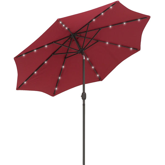 9ft Solar Patio Umbrella Outdoor Sunshade 24 LED Lights Tilt Canopy, Wine Red - Gallery Canada