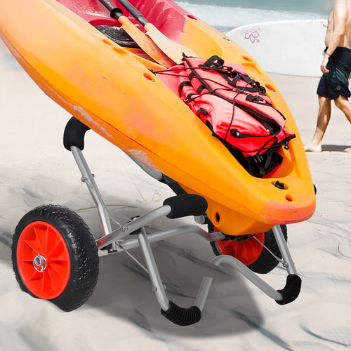 Kayak Cart Aluminum Boat Canoe Carrier Dolly Trolley Transport Trailer with Airless Beach Tires for Sand, Silver