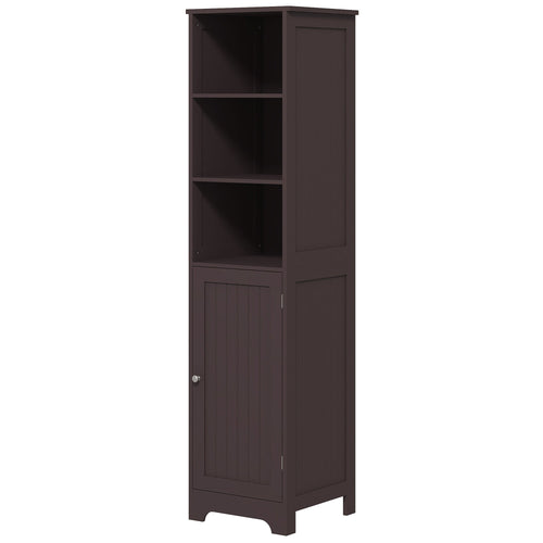 Tall Bathroom Storage Cabinet, Freestanding Tower Cabinet with Adjustable Shelf, 3 Open Shelves, Dark Brown