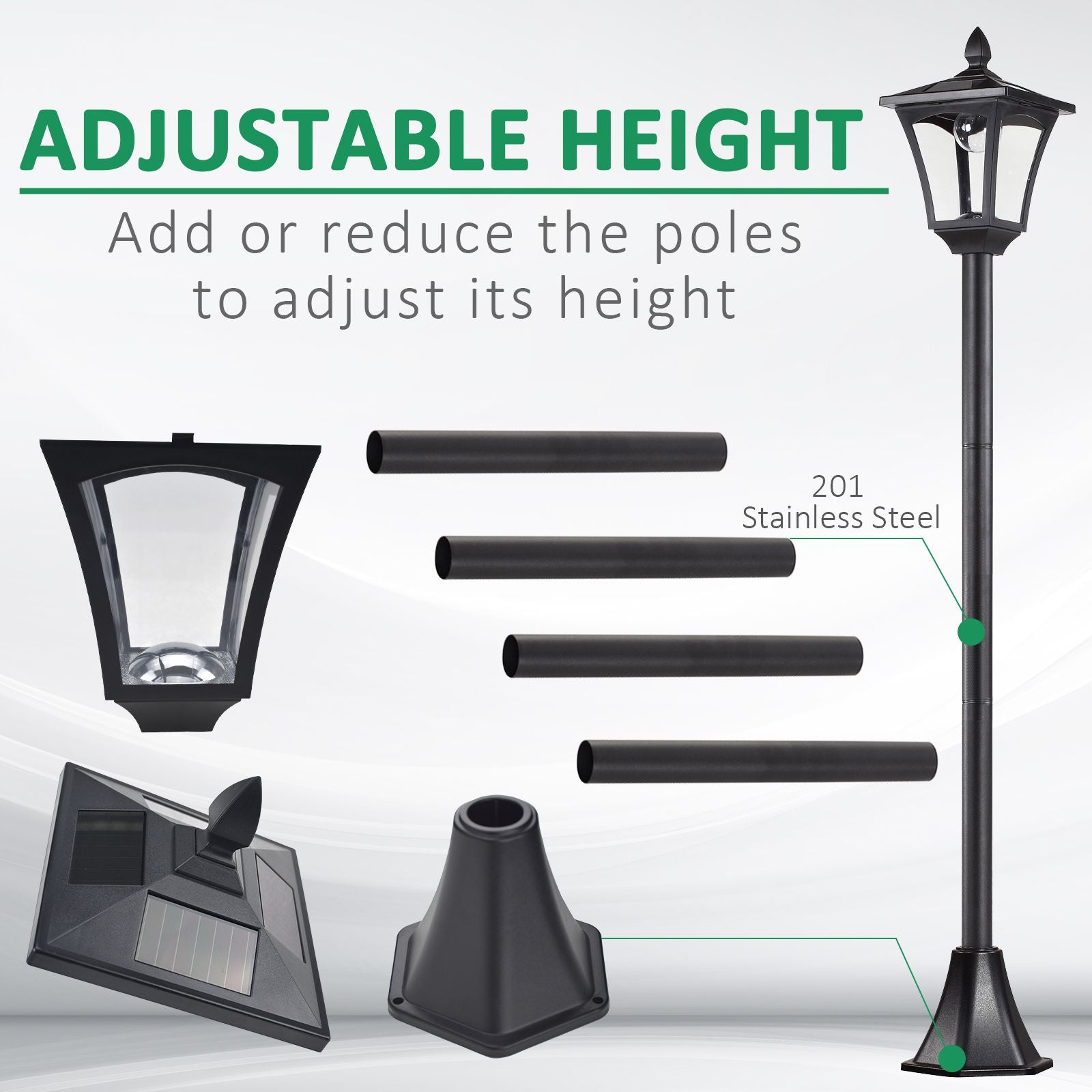 Single Solar Lamp Post Garden Solar-Powered LED Streetlight Style Outdoor Light Waterproof 5-6 Hours with Base for Lawn Pathway Walkway 63