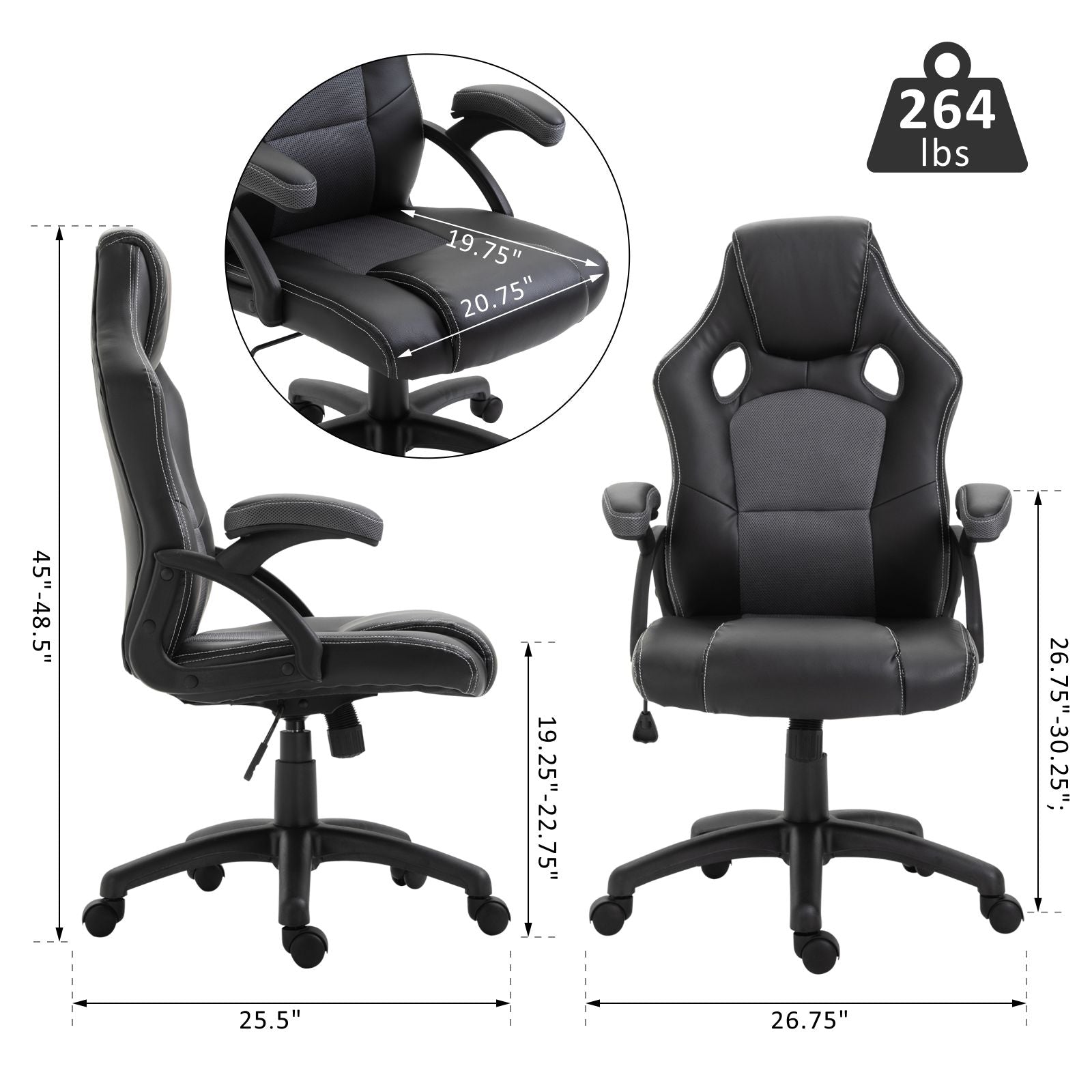 PU Leather Gaming Chair High Back Office Chair with Adjustable Height, Computer Gamer Chair, Grey Video Game Chairs   at Gallery Canada