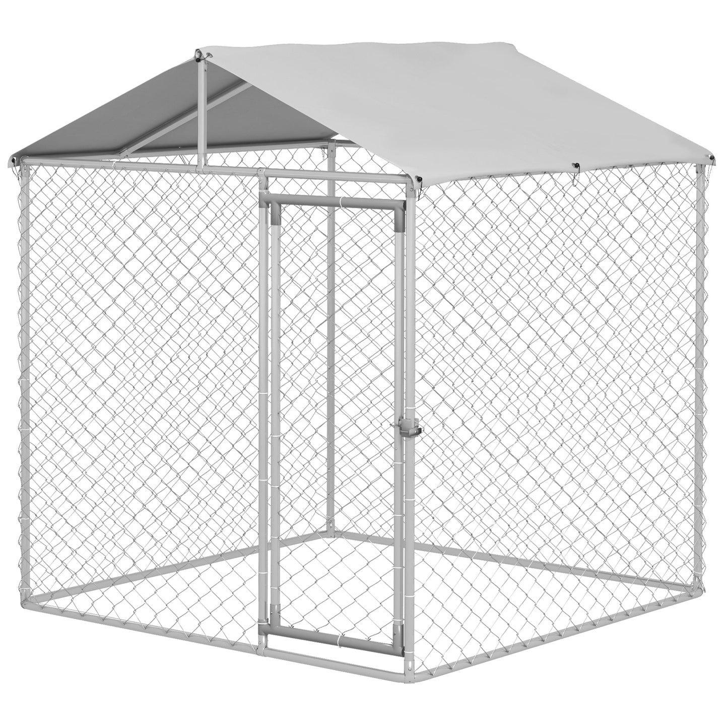 6.6' x 6.6' x 7.8' Walk in Outdoor Dog Kennel Heavy Duty Galvanised Steel Chain Link with UV-resistant Roof, Silver Houses, Kennels & Pens Silver  at Gallery Canada