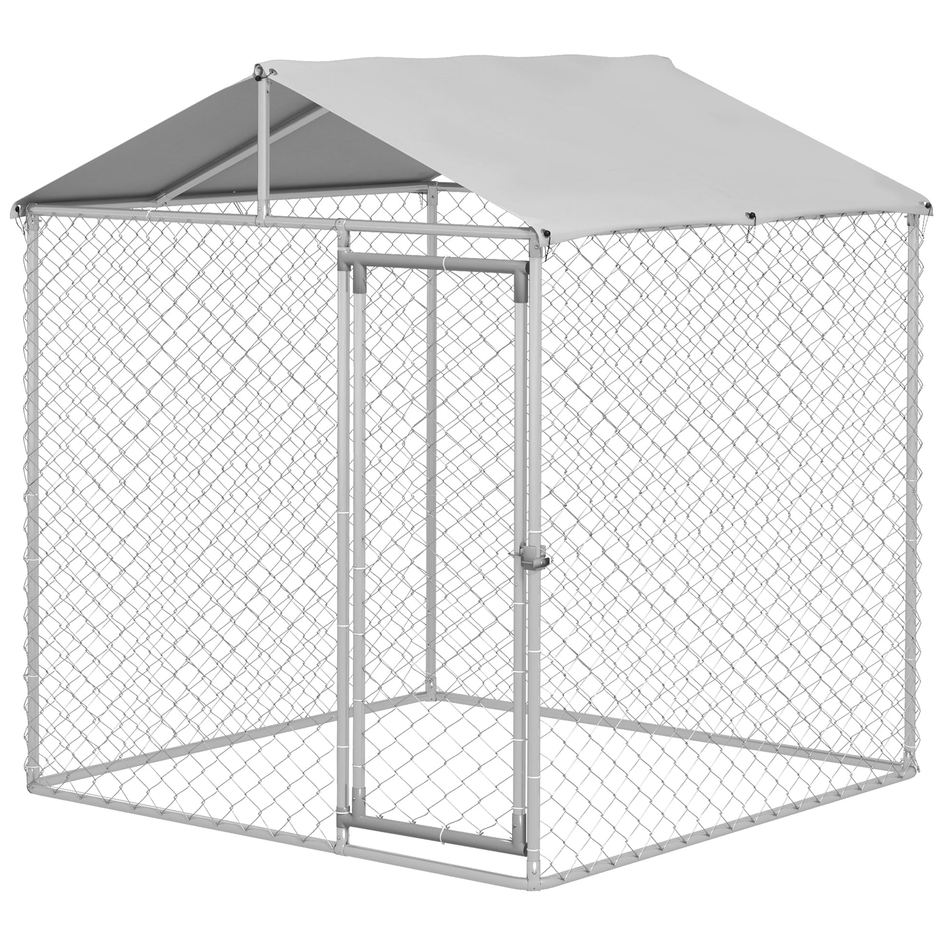 6.6' x 6.6' x 7.8' Walk in Outdoor Dog Kennel Heavy Duty Galvanised Steel Chain Link with UV-resistant Roof, Silver Houses, Kennels & Pens Silver  at Gallery Canada