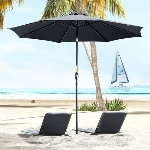 10' x 8' Round Market Umbrella, Patio Umbrella, Outdoor Parasol with Crank Handle, Tilt for Garden, Bench, Lawn, Black