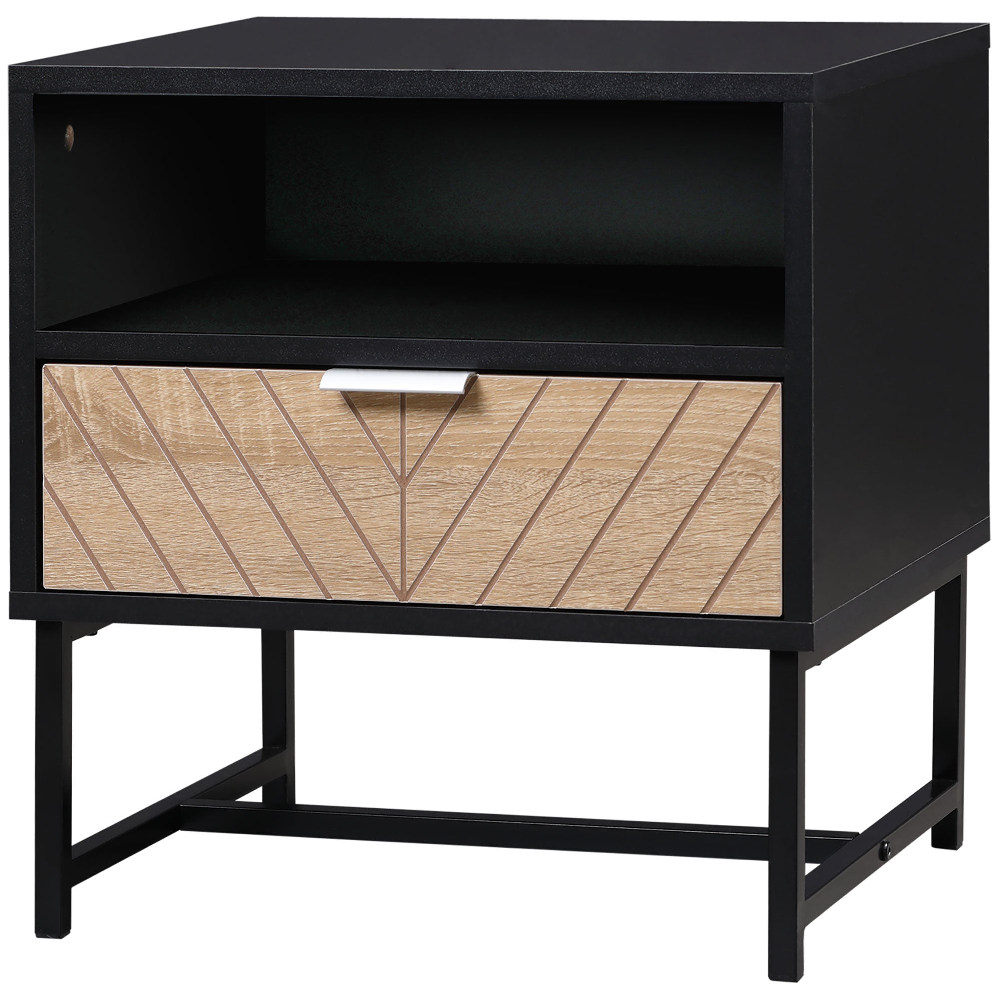 Modern Bedside Table with Drawer, Nightstand with Storage Shelf, Sofa End Table for Bedroom, Black and Oak Bedside Tables at Gallery Canada