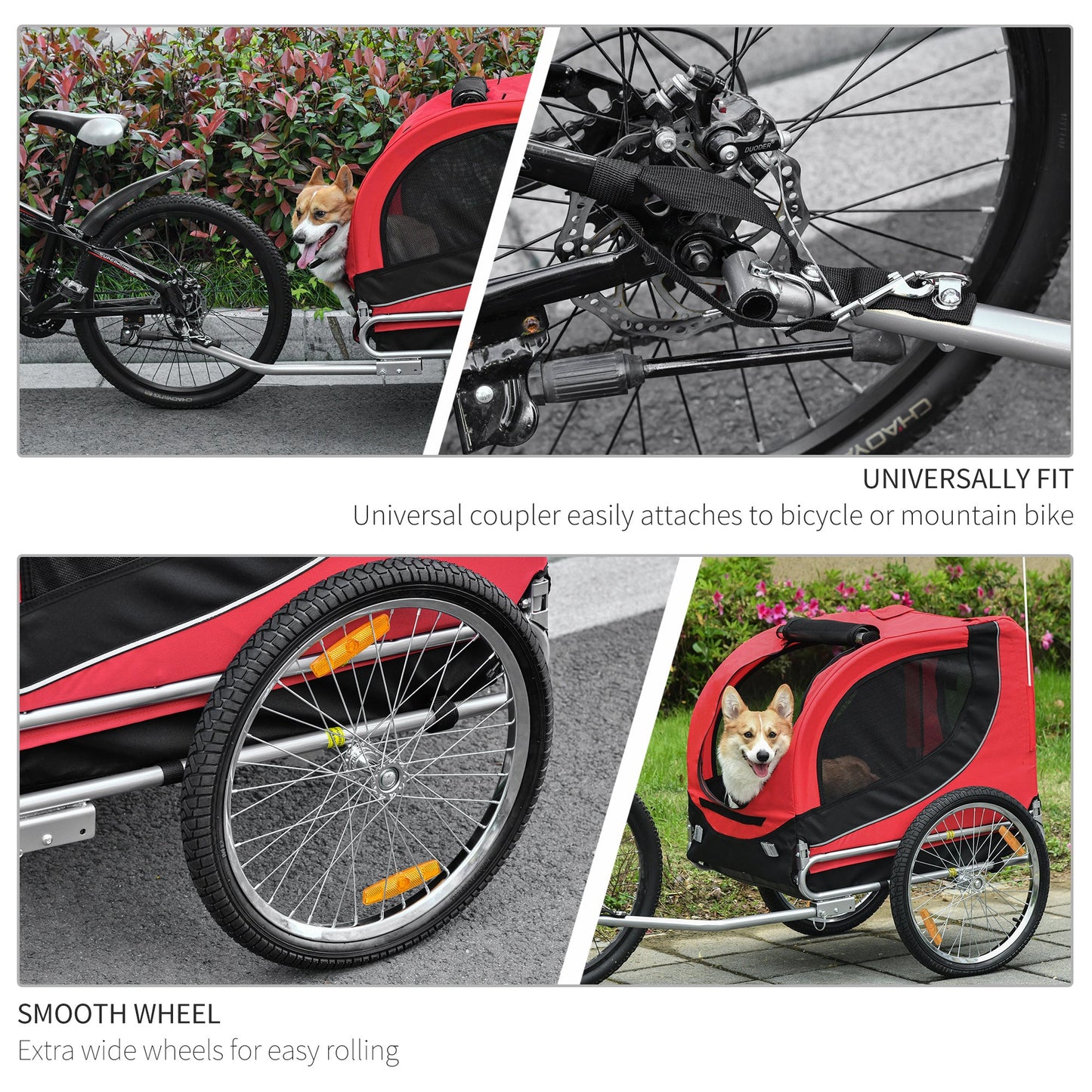 Dog Bike, Trailer Pet Cart, Bicycle Wagon, Travel Cargo, Carrier Attachment with Hitch, Foldable for Travelling, Red Dog Bike Trailers & Strollers   at Gallery Canada