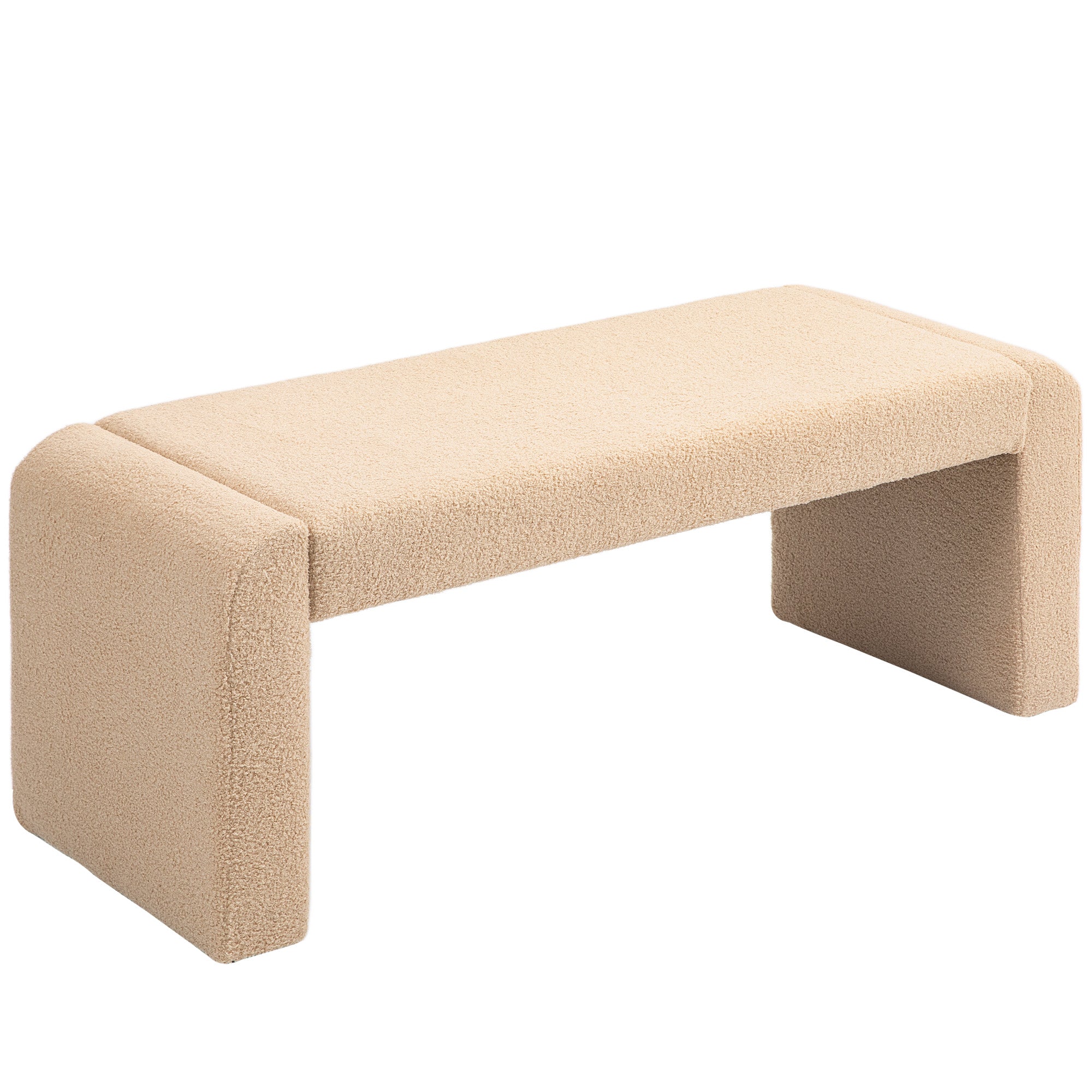 Upholstered Bedroom Bench, Boucle End of Bed Bench, Modern U-Shaped Entryway Bench, 47 x 18 x 18 Inches, Light Brown Storage Ottomans & Benches at Gallery Canada