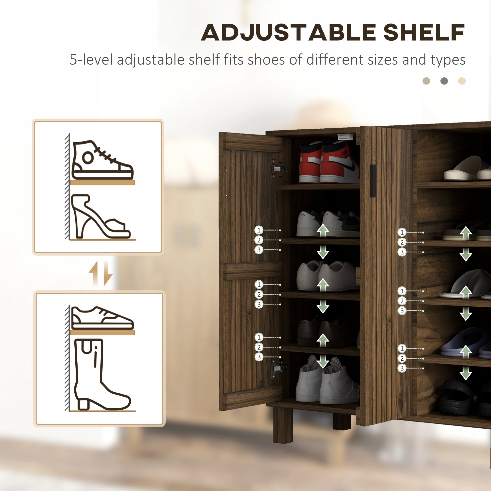 Shoe Storage with Double Doors and Open Shelves 17 Pair Shoe Storage Organizer for Entryway Hallway Walnut Shoe Storage Cabinets & Racks   at Gallery Canada