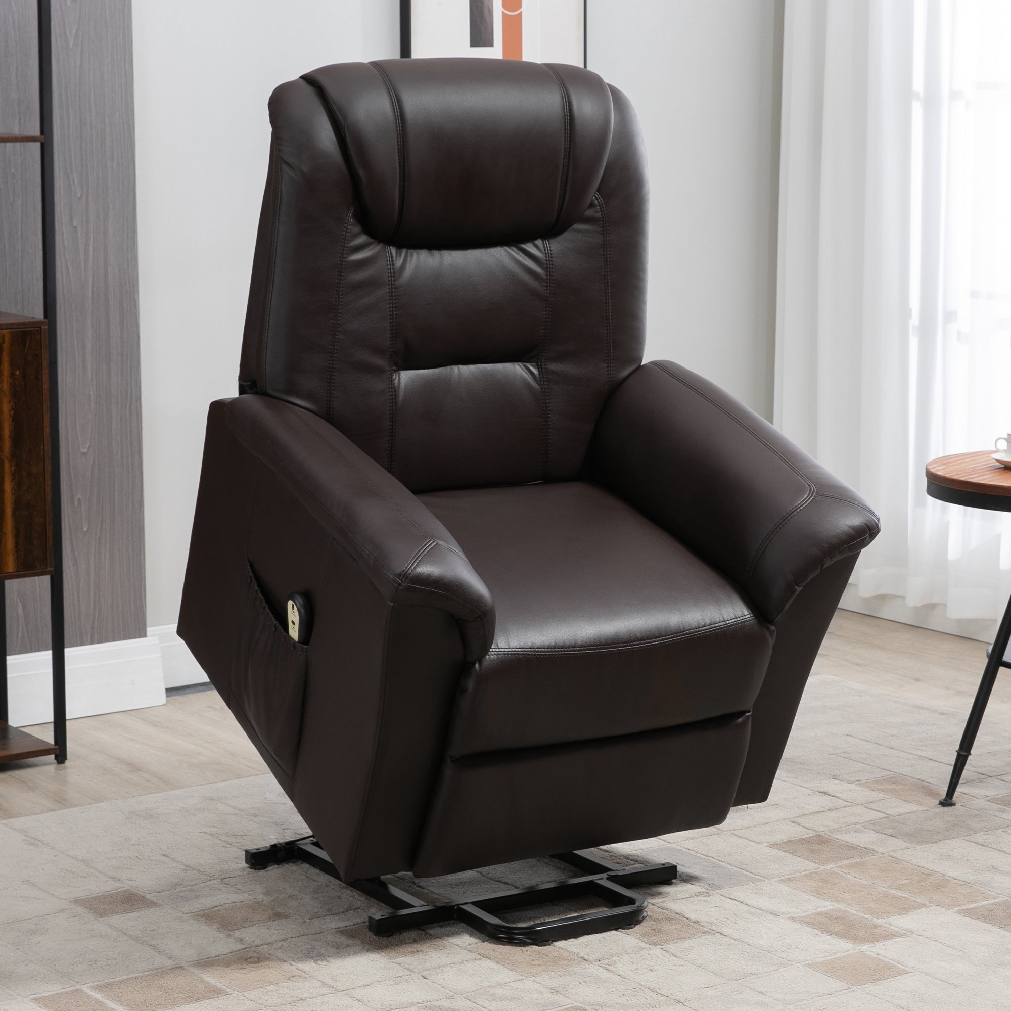 Electric Power Lift Chair for Elderly, PU Leather Recliner Sofa with Footrest and Remote Control for Living Room, Brown Electric Power Lift Chairs   at Gallery Canada