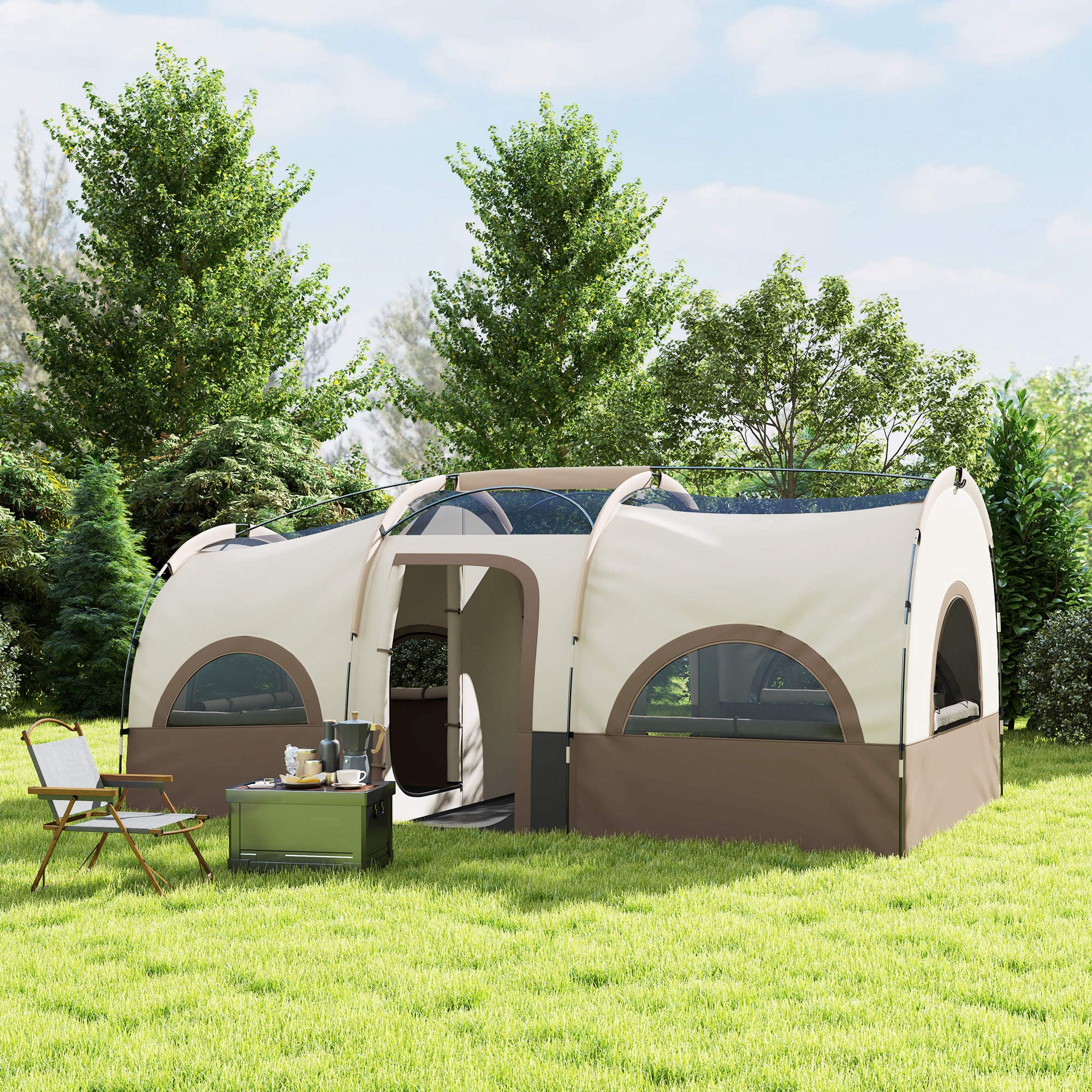 4-6 Person Camping Tent, 3 Room Cabin Tent, 3000mm Waterproof and UPF30+ with Sewn in Groundsheet and Carry Bag, Khaki Camping Tents at Gallery Canada