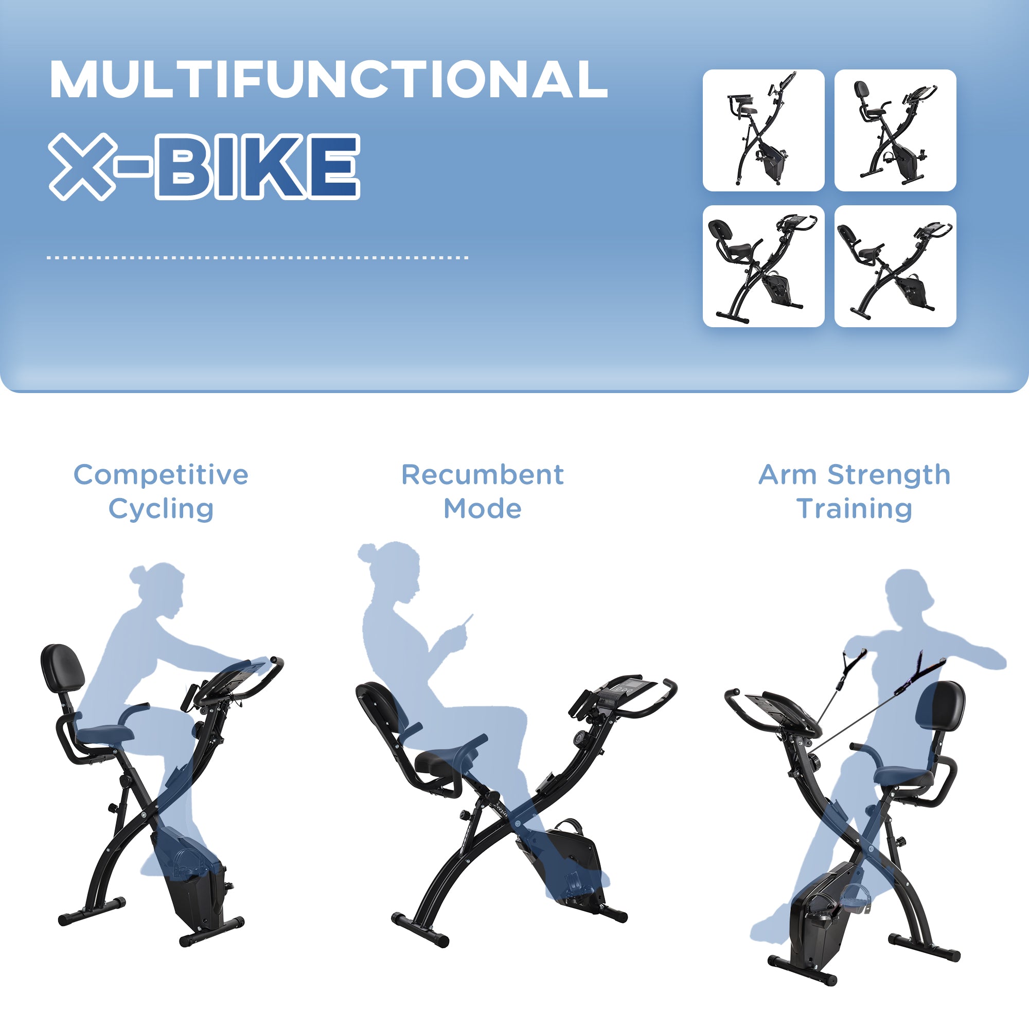 3 in 1 Folding Exercise Bike, Foldable Stationary Bike with 8-Level Magnetic Resistance, Adjustable Seat, Black Exercise & Stationary Bikes at Gallery Canada