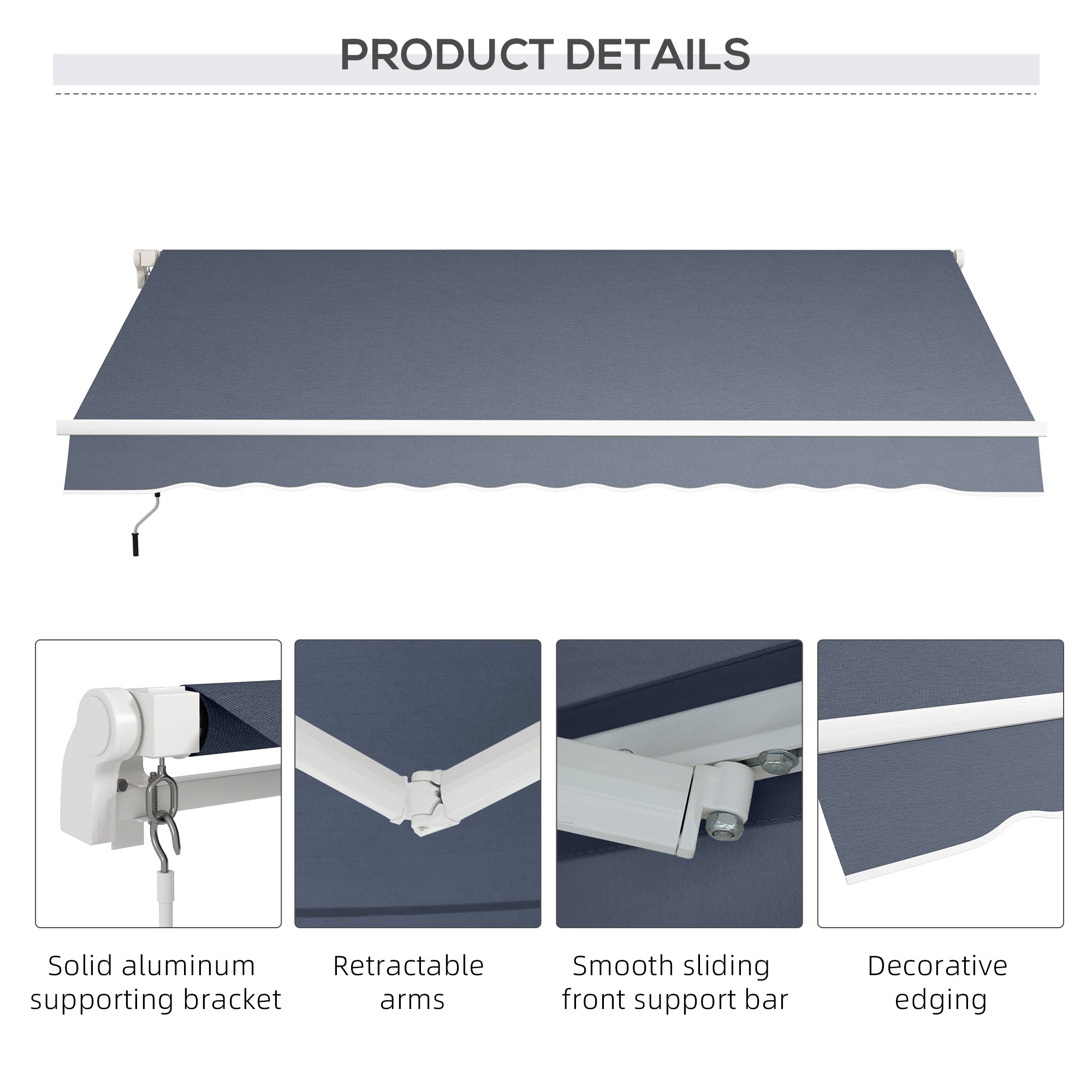 12' x 8' Retractable Patio Awning Sunshade Shelter with Manual Crank Handle UV &; Water-Resistant for Deck Balcony Grey Deck Awnings at Gallery Canada