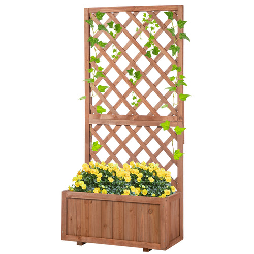 2.4 x 1 x 4.9 ft Garden Wooden Pine Trough Planter with Topped Trellis Climbing Plants Flower Raised Bed, Orange