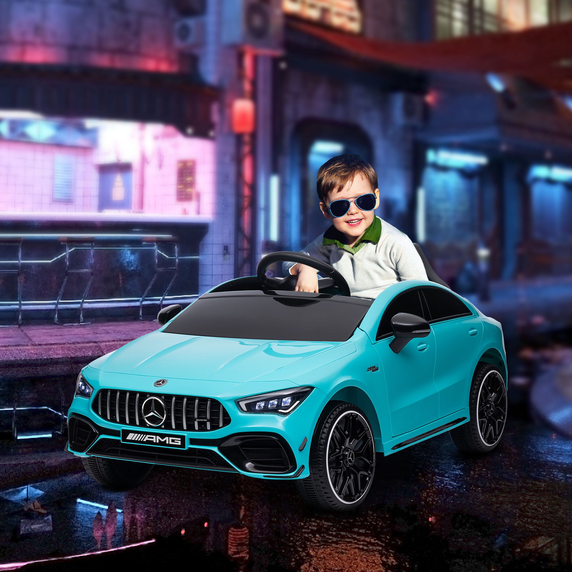 Mercedes-AMG Licensed 12V Ride on Car, Kids Electric Car with Remote Control, Spring Suspension, LED Lights, Light Blue Electric Toy Cars Light Blue  at Gallery Canada