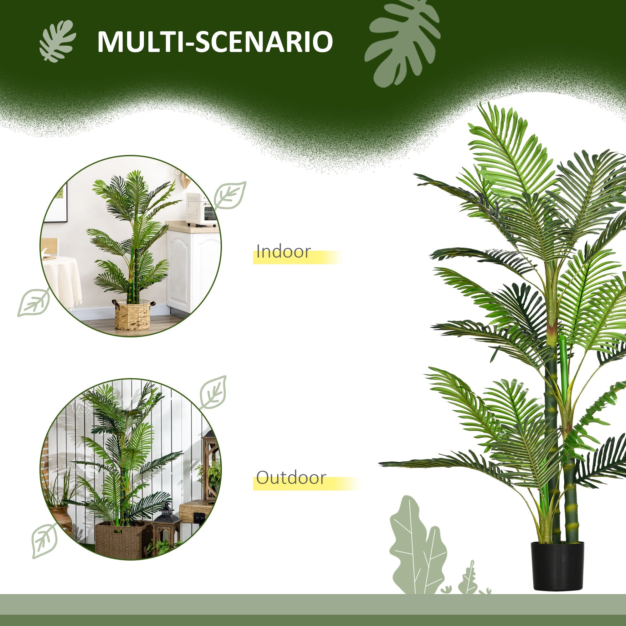 Artificial Tree Areca Palm Tree Fake Plants in Pot with 21 Leaves for Indoor Outdoor Decor, 8