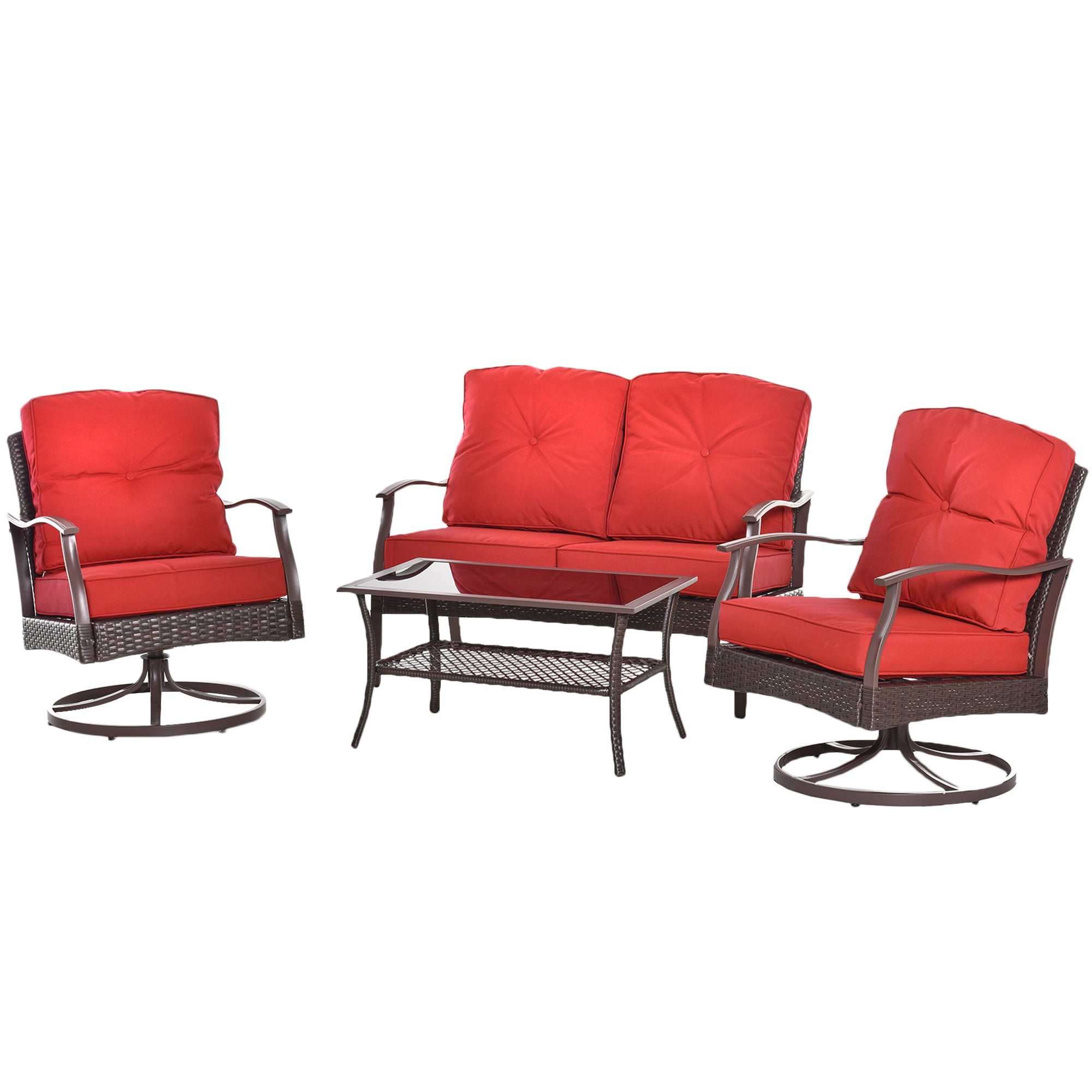 4 PCS Patio PE Rattan Wicker Sofa Set Outdoor Conversation Furniture w/ Two Tier Tea Table &; Cushions, Red Patio Furniture Sets at Gallery Canada