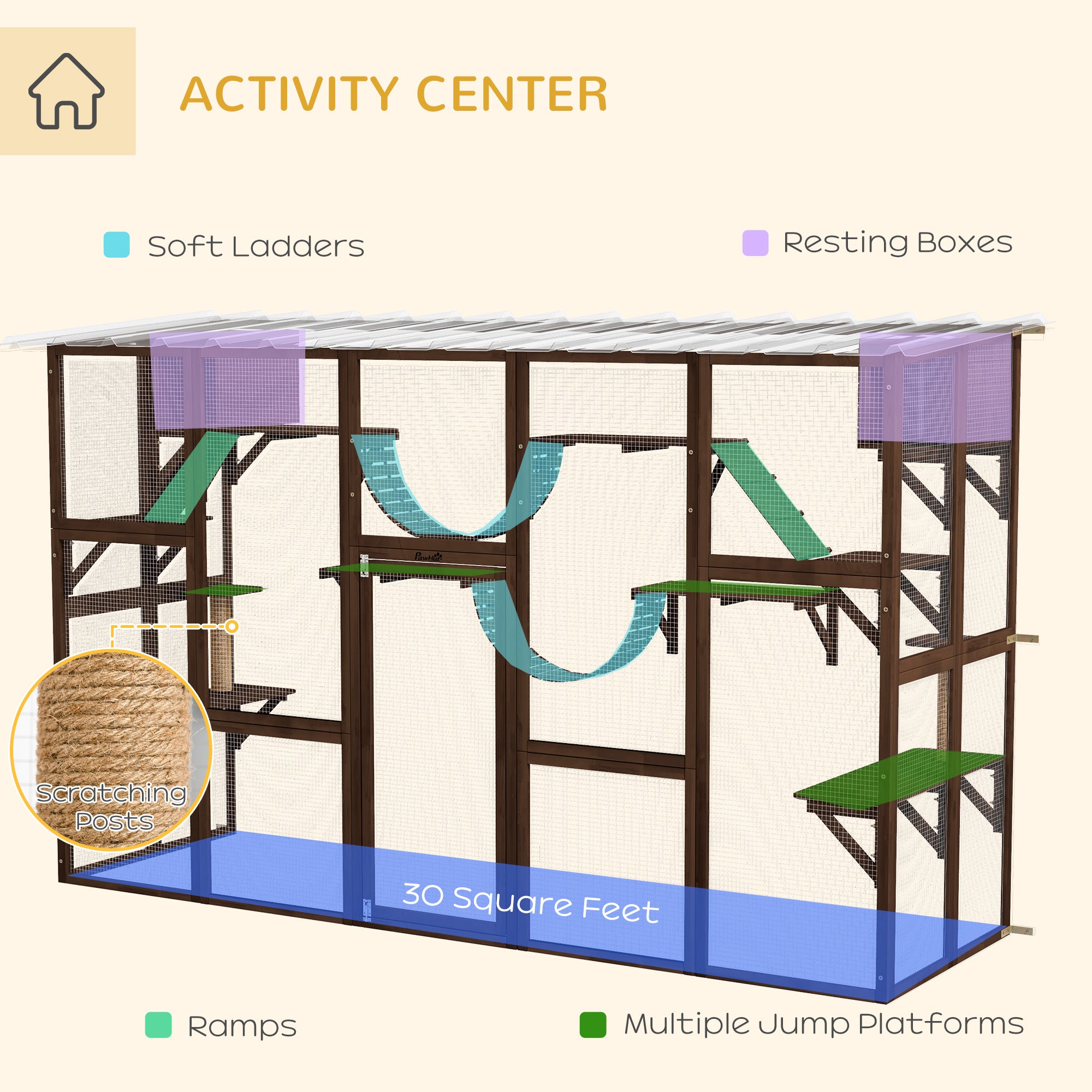 Large Outdoor Catio with Condos, Platforms, Doors, Ladders, Weather-Resistant Roof, Espresso Outdoor Cat Enclosures at Gallery Canada