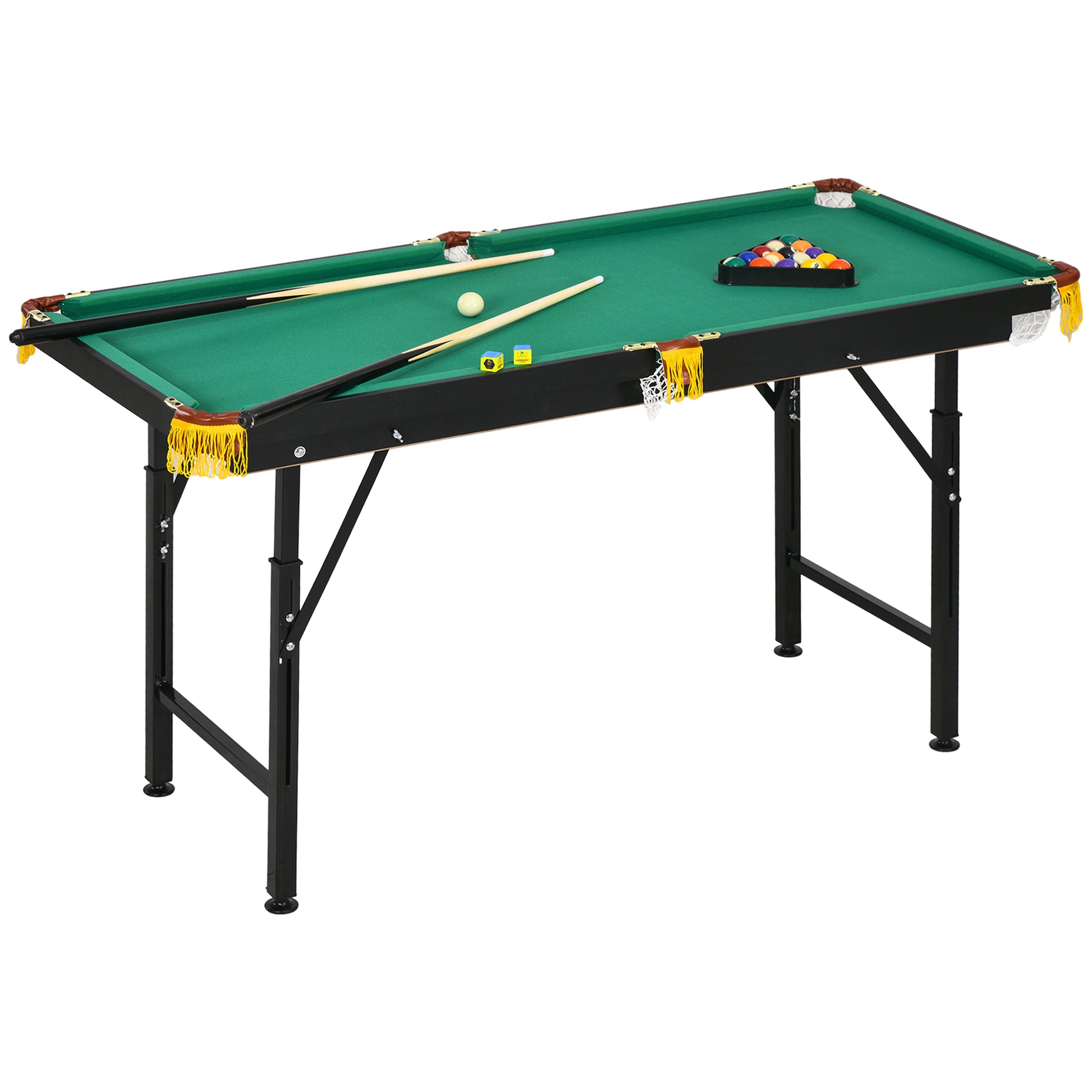 55" Pool Table Set Folding Billiard Table with Adjustable Height, 2 Cues, 16 Balls, 2 Chalks, Triangle, Brush, Green Game Tables   at Gallery Canada