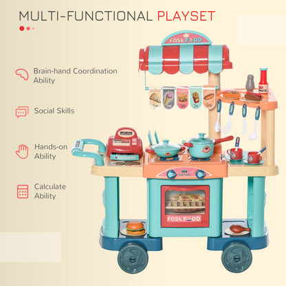 Kids Fast Food Shop Cart Playset with Register & Accessories, 50 Pcs, Multi Colour Play Kitchen   at Gallery Canada