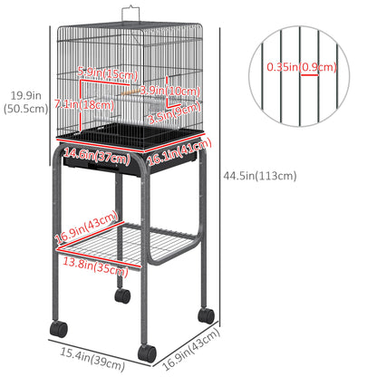 44.5"H Metal Bird Cage Parrot Play Spot Stand with Wheel, Storage Shelf, Multi-doors - Black Bird Cages   at Gallery Canada