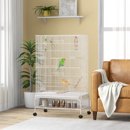 52" Bird Cage with Rolling Stand, Toys, for Budgies Canaries White Bird Cages   at Gallery Canada