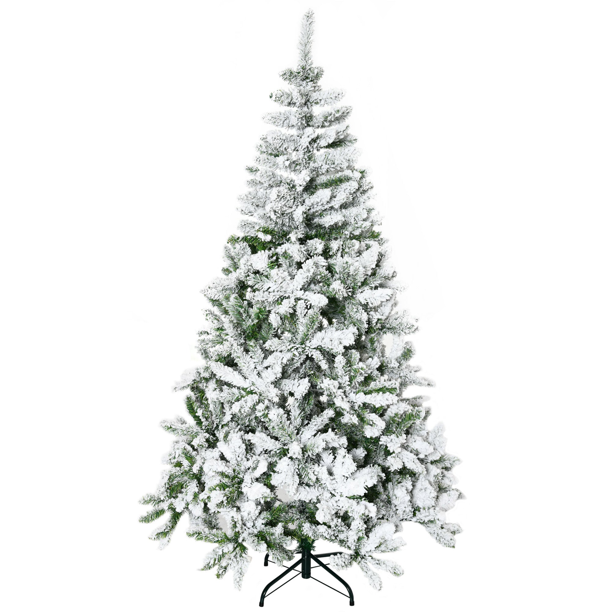 6ft Flocked Christmas Tree, Pine Artificial Christmas Tree with 750 Branches Tips, Steel Base, Automatic Open, Green Flocked Christmas Trees   at Gallery Canada