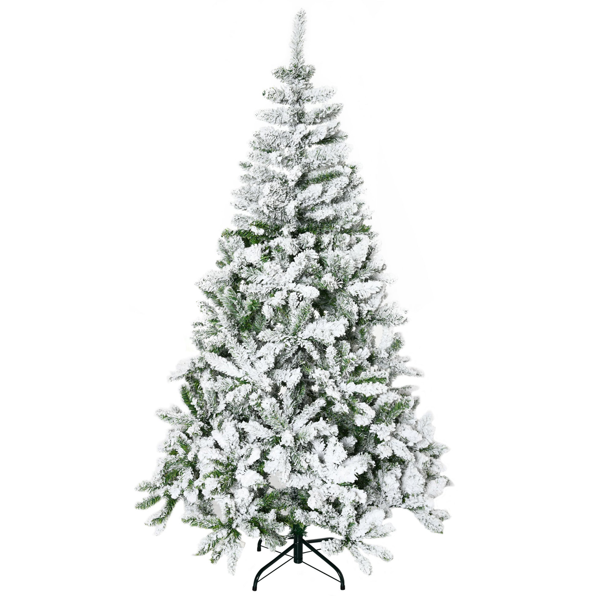 6ft Flocked Christmas Tree, Pine Artificial Christmas Tree with 750 Branches Tips, Steel Base, Automatic Open, Green Flocked Christmas Trees   at Gallery Canada