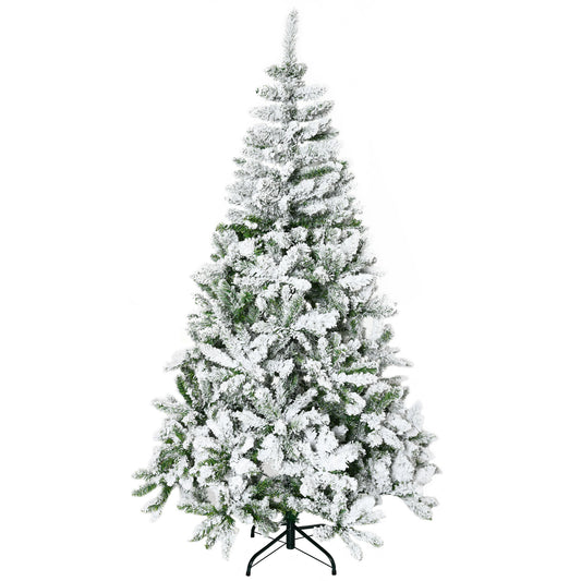 6ft Flocked Christmas Tree, Pine Artificial Christmas Tree with 750 Branches Tips, Steel Base, Automatic Open, Green Flocked Christmas Trees   at Gallery Canada