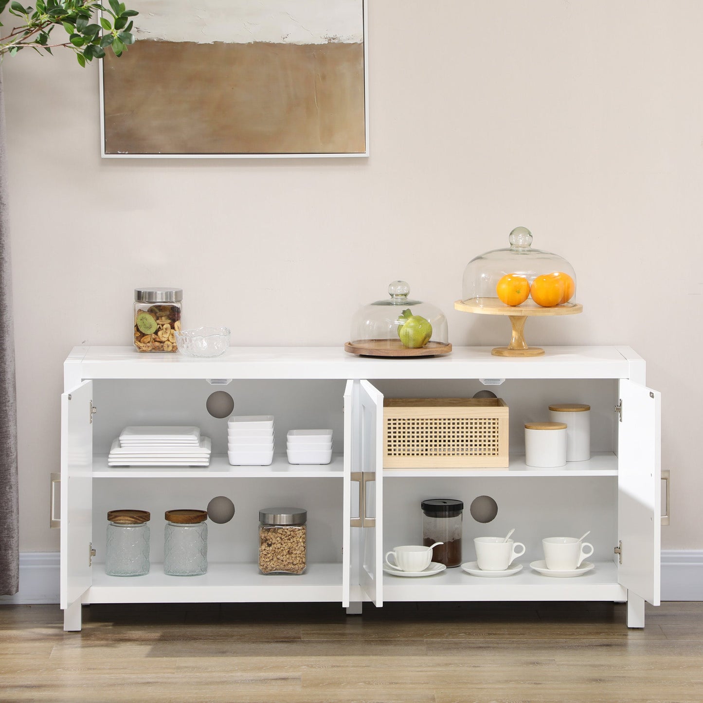 Sideboard Cabinet Buffets Table with Barn Style Doors TV Cabinet Stand for TVs up to 65" with 4 Cable Holes White Bar Cabinets   at Gallery Canada