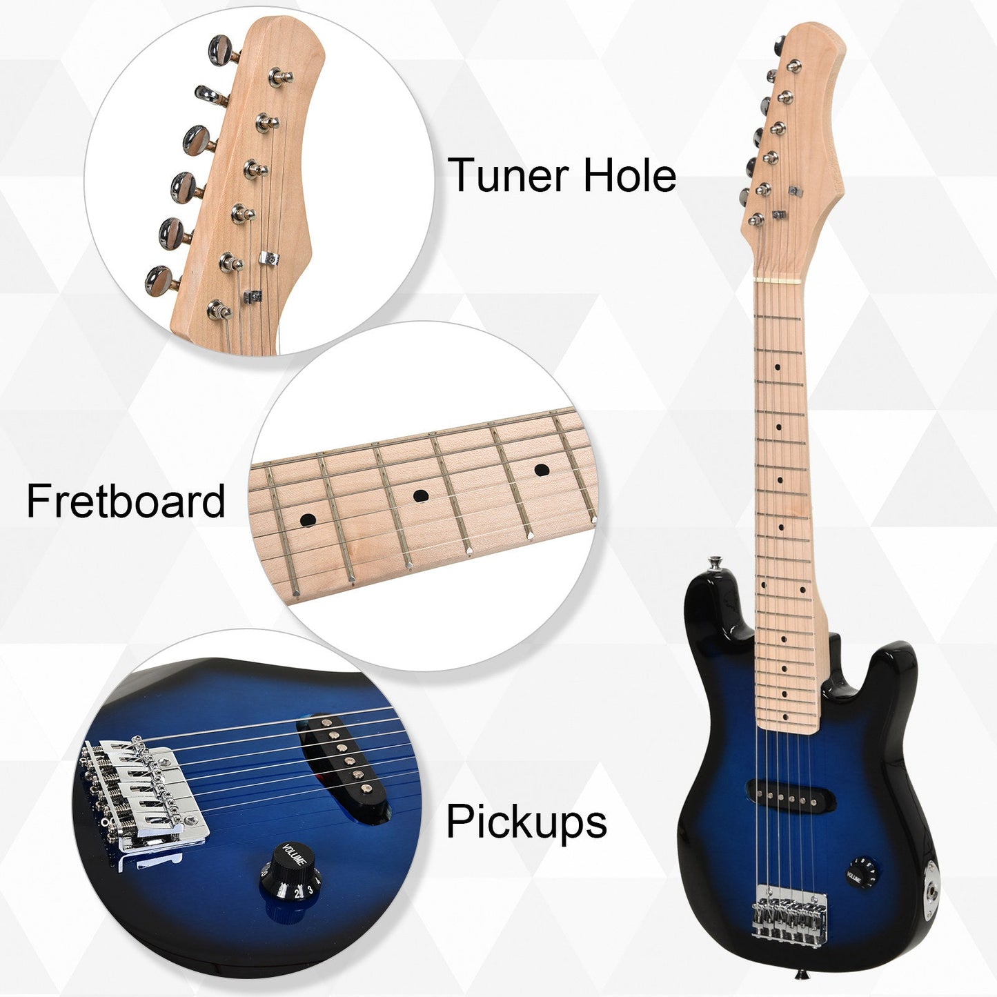 30 Inch Kids Electric Guitar 3/4 Size Beginner Starter Kit w/ 5W Amplifier, Strap, Strings, Picks, Carrying Case Blue/Black - Gallery Canada