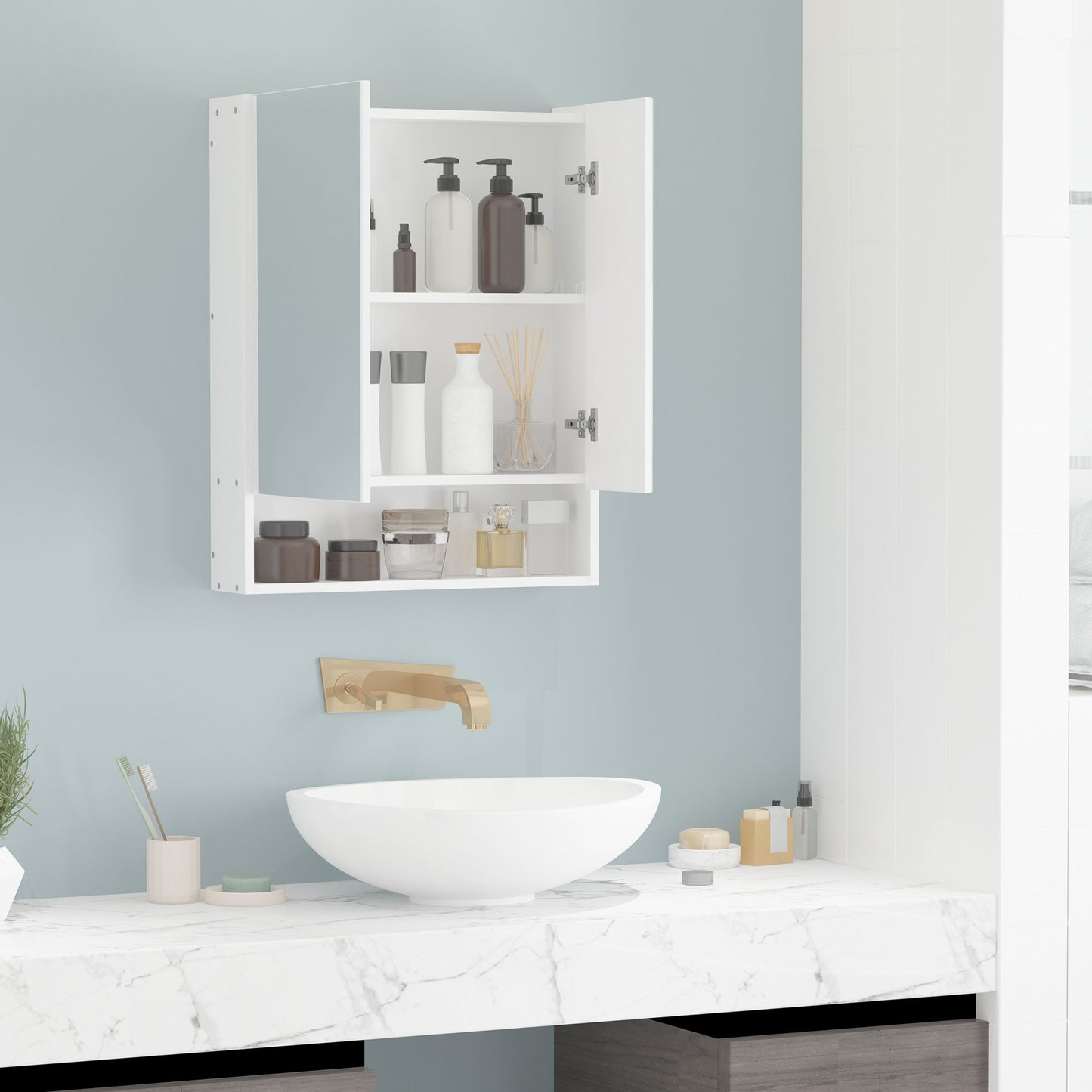 Wall Mounted Bathroom Medicine Cabinet with Mirror and Adjustable Shelves, White Mirror Medicine Cabinets   at Gallery Canada