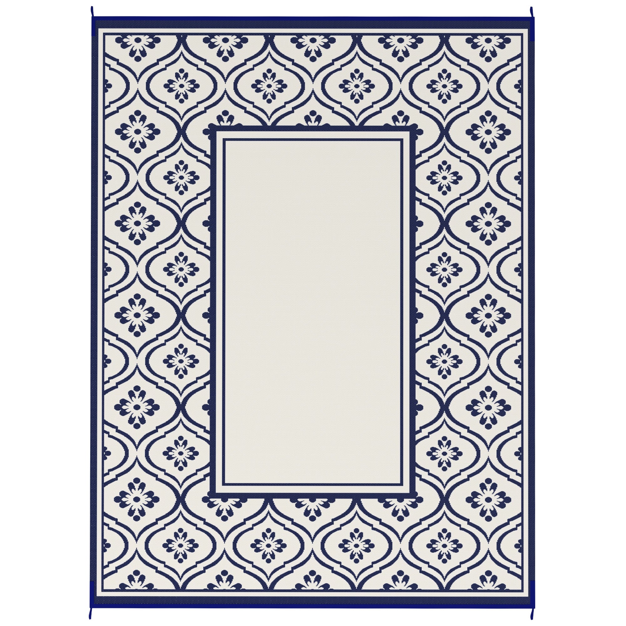 9' x 12' Outdoor RV Rug, Reversible Patio Floor Mat with Carry Bag, Gourd Border, Blue and White Garden Decor Blue and White at Gallery Canada