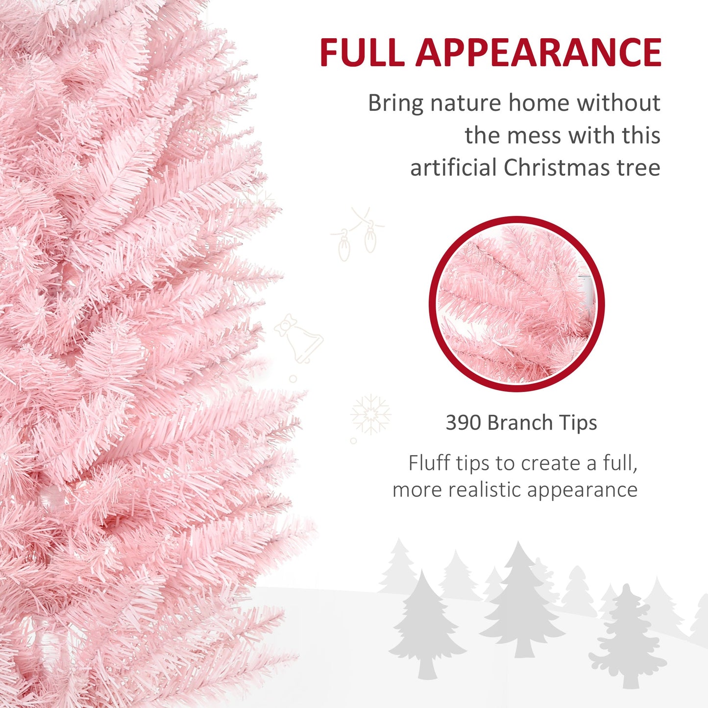 6' Pencil Christmas Tree, Slim Artificial Xmas Tree with Realistic Branches, Sturdy Metal Stand, Pink Pencil Christmas Trees   at Gallery Canada