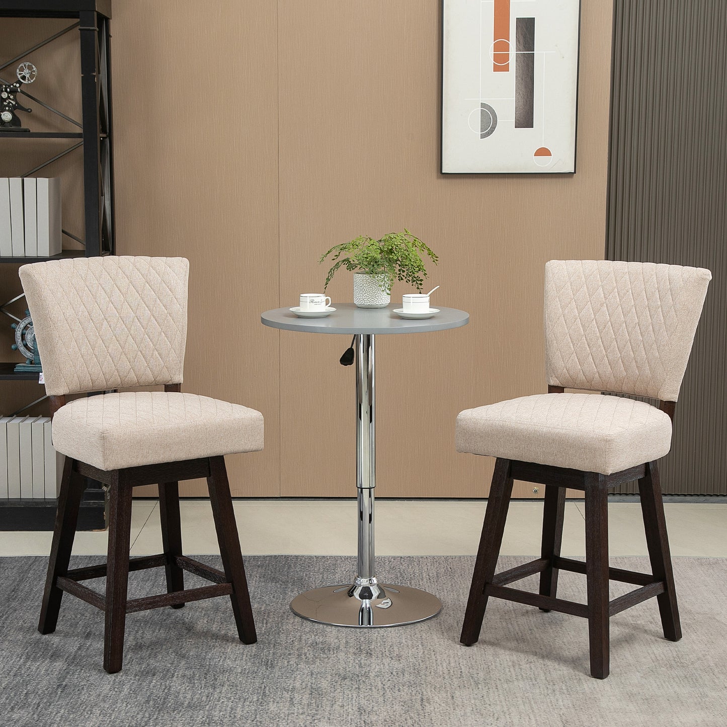 2 Pieces Swivel Bar Stools, Counter Height Stools Set of 2 with Wood Legs and Footrests for Dining Room, Beige Bar Stools   at Gallery Canada