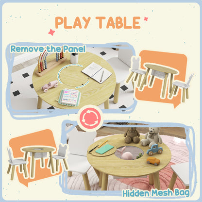 3 Pieces Kids Table and Chair Set, Activity Table and Chair Set with Bear-Shaped Chairs, Mesh Bag Kids Table Sets   at Gallery Canada