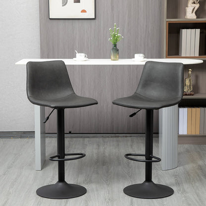 Adjustable Counter Height Bar Stools Set of 2, 360° Swivel Kitchen Counter Stools Dining Chairs with Backs, Vintage Leather, Retro Grey Bar Stools   at Gallery Canada