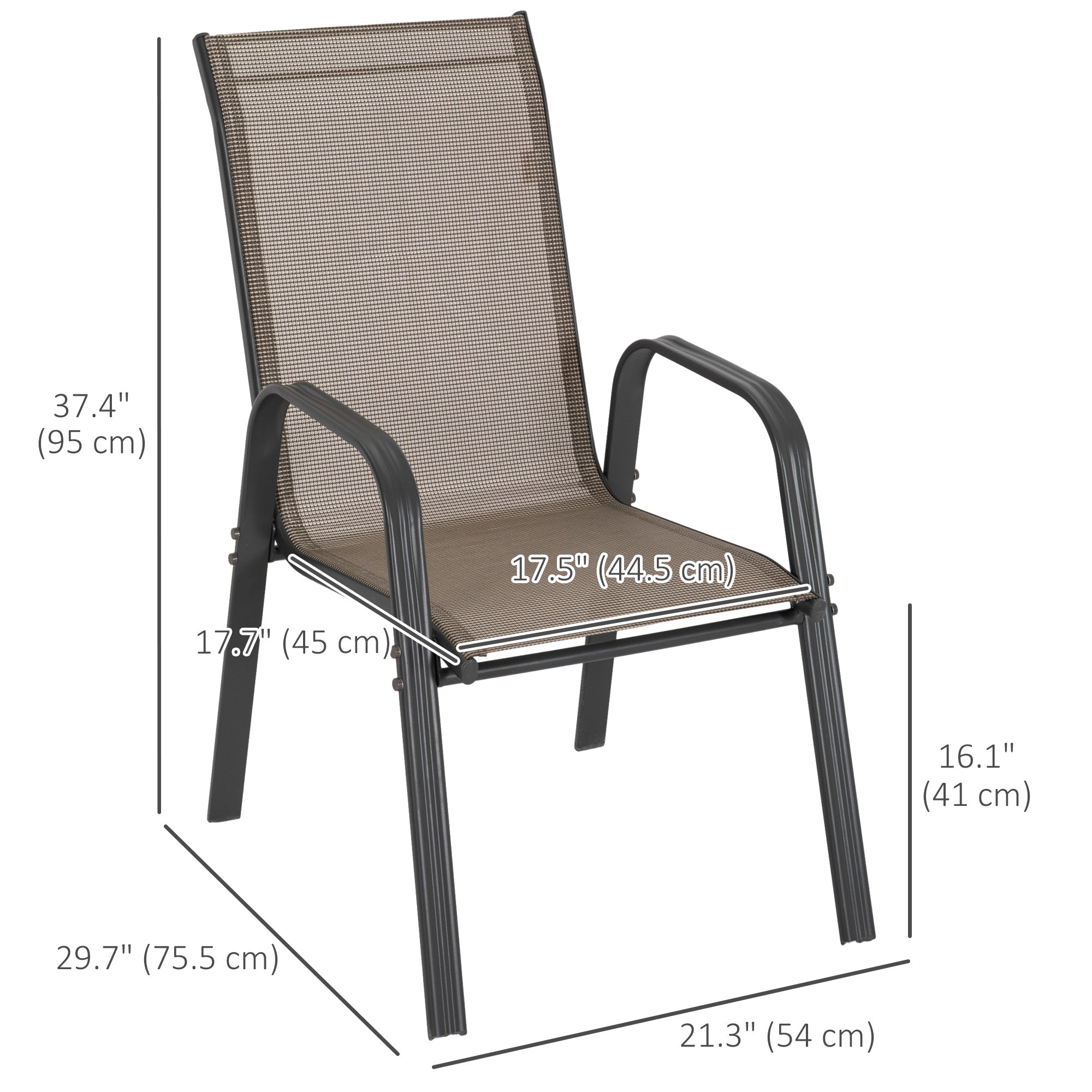 Set of 4 Outdoor Dining Chairs, Heavy Duty Stackable Patio Dining Set with Armrests for Balcony Garden, Grey Patio Chairs at Gallery Canada