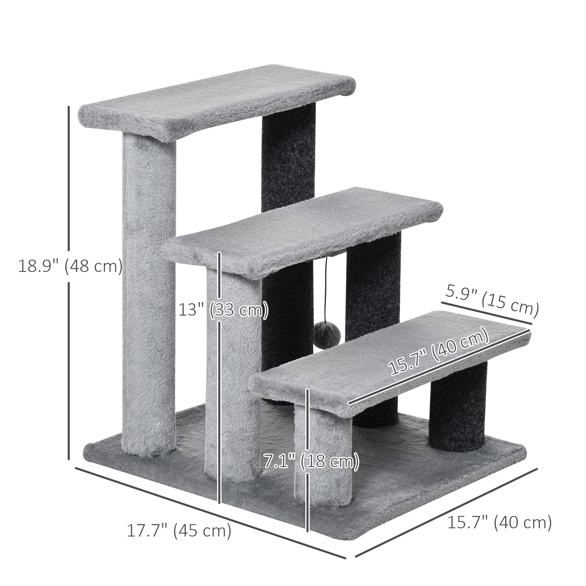 Cat Stairs for Bed, Couch 3 Steps, Small Cat Tree for Indoor Cats with Scratching Posts Toy Ball, 17.5