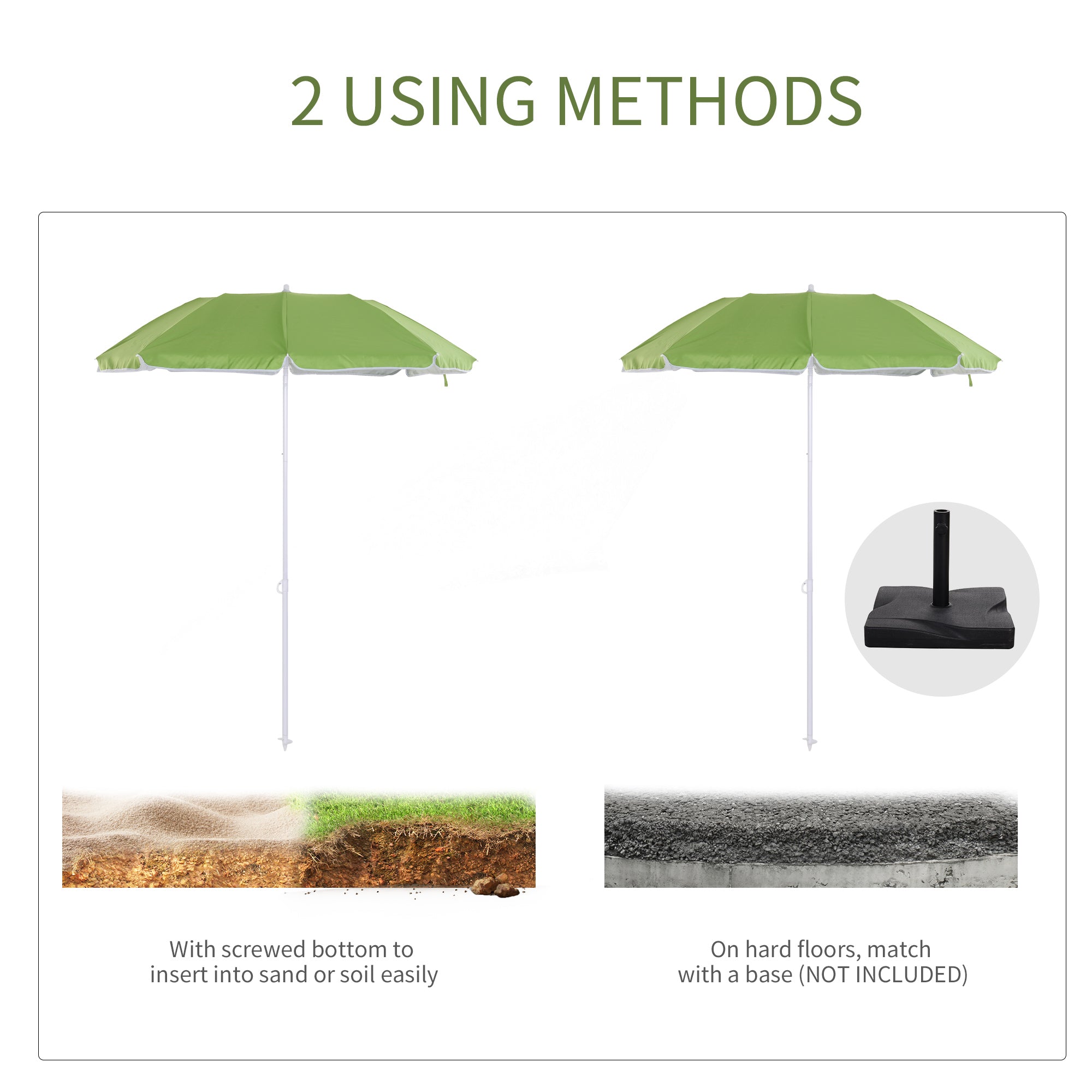 6.7ft Beach Umbrella with Push Button Tilt, Ruffled Outdoor Umbrella with Carry Bag and 8 Ribs, Green Beach Umbrellas at Gallery Canada