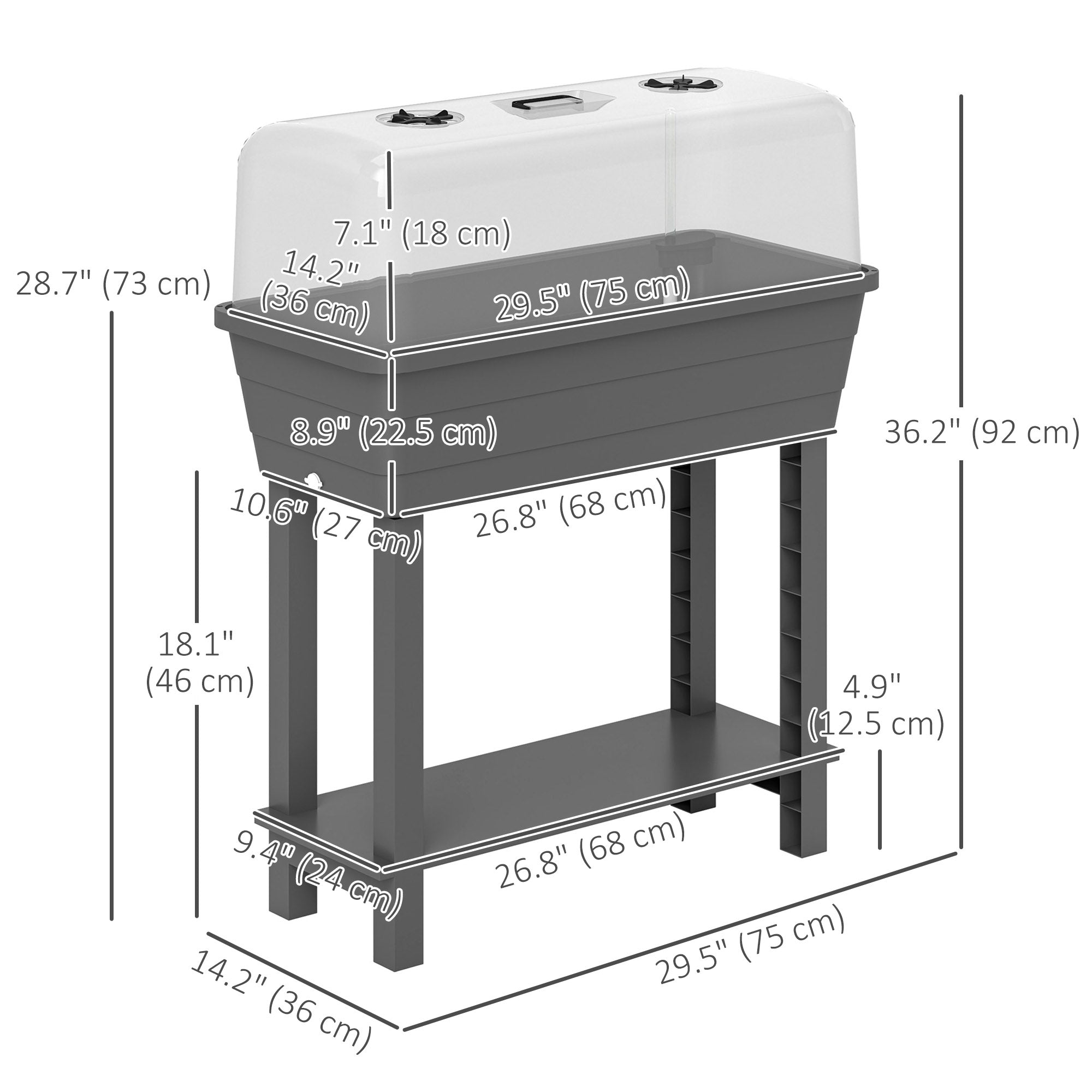 41L Self Watering Raised Garden Bed w/ Ventilation Transparent Lid Greenhouse, Planter Box w/ Storage Shelf, Dark Grey Raised Garden Beds at Gallery Canada