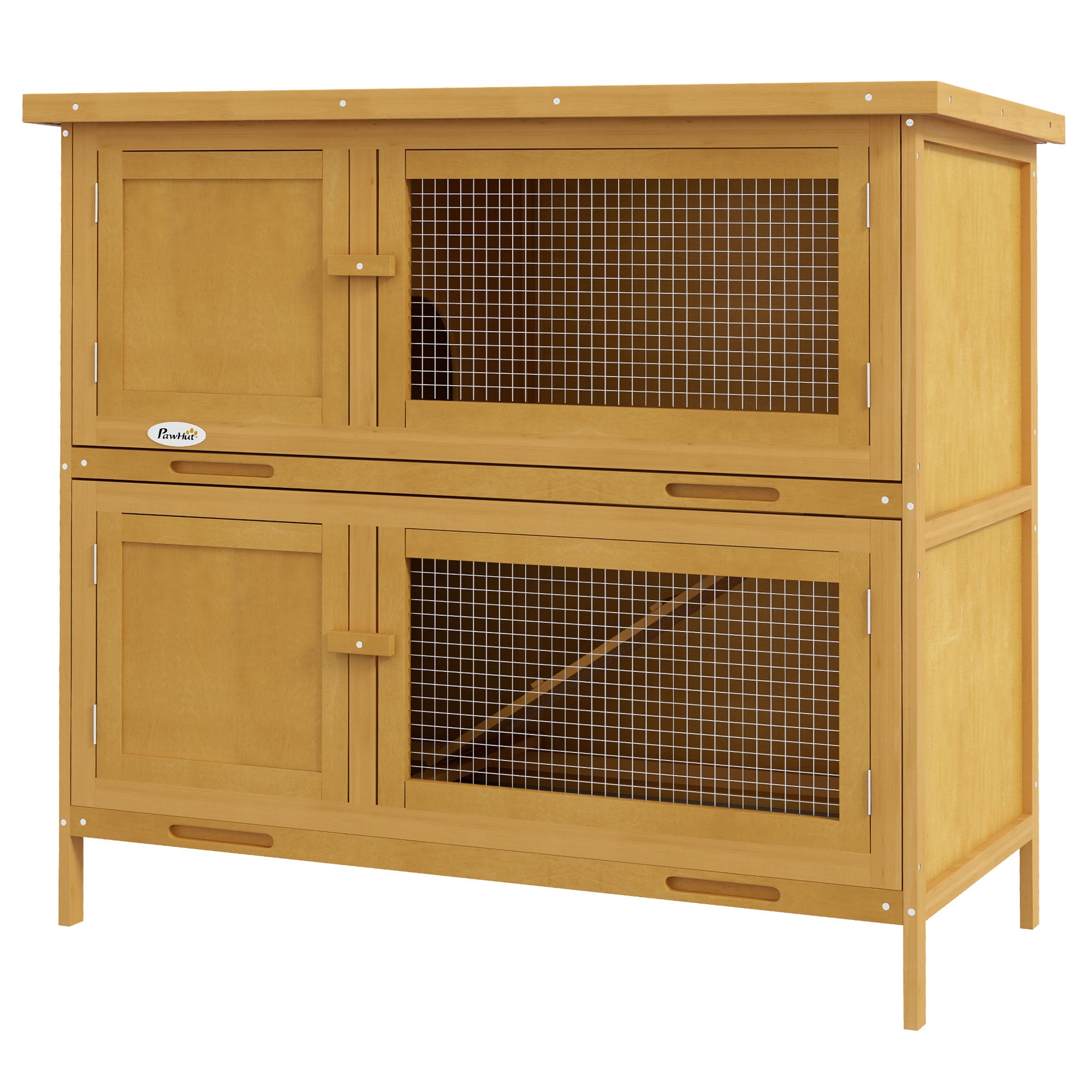 Wood Rabbit Hutch with 2 Large Main House, Ramp, Trays, Yellow Rabbit Hutch Yellow at Gallery Canada