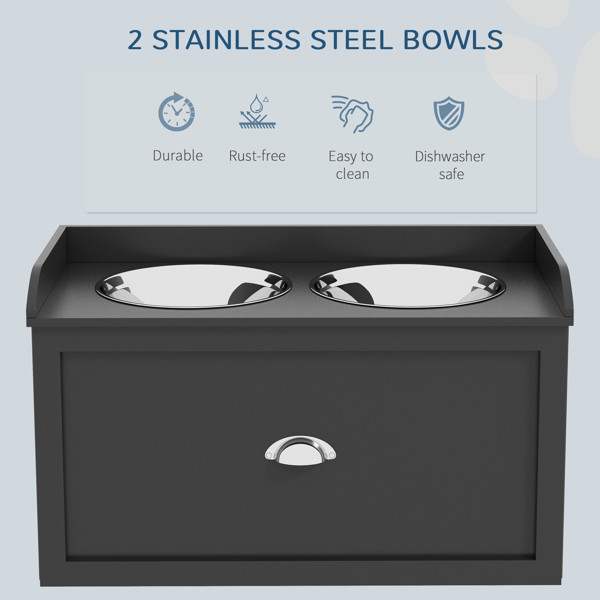 Elevated Dog Bowls Raised Pet Feeding Station with Storage 2 Stainless Steel Bowls, 23.6