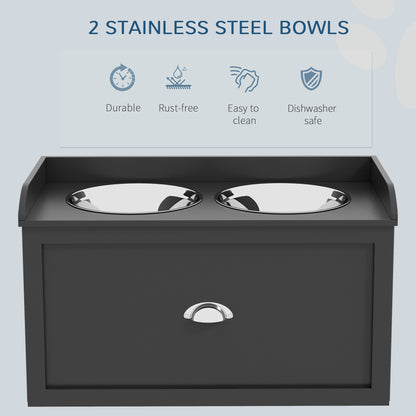 Elevated Dog Bowls Raised Pet Feeding Station with Storage 2 Stainless Steel Bowls, 23.6"x11.8" x14.2", Black Dog Bowls   at Gallery Canada