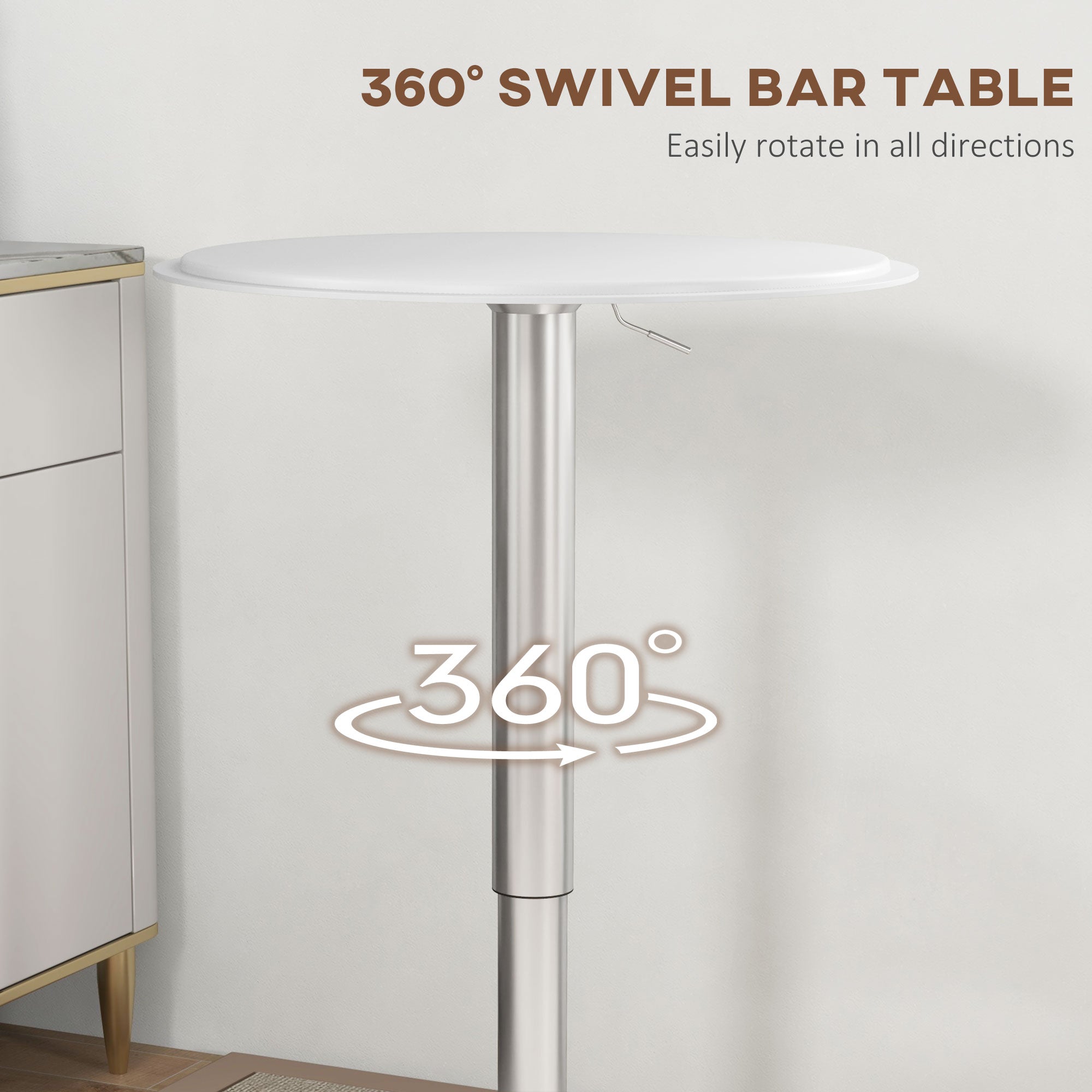 Modern Round Bar Table Adjustment Height Home Pub Bistro Desk Faux Leather Covered Wooden Top Chrome Base White Bar Tables & Dining Tables   at Gallery Canada