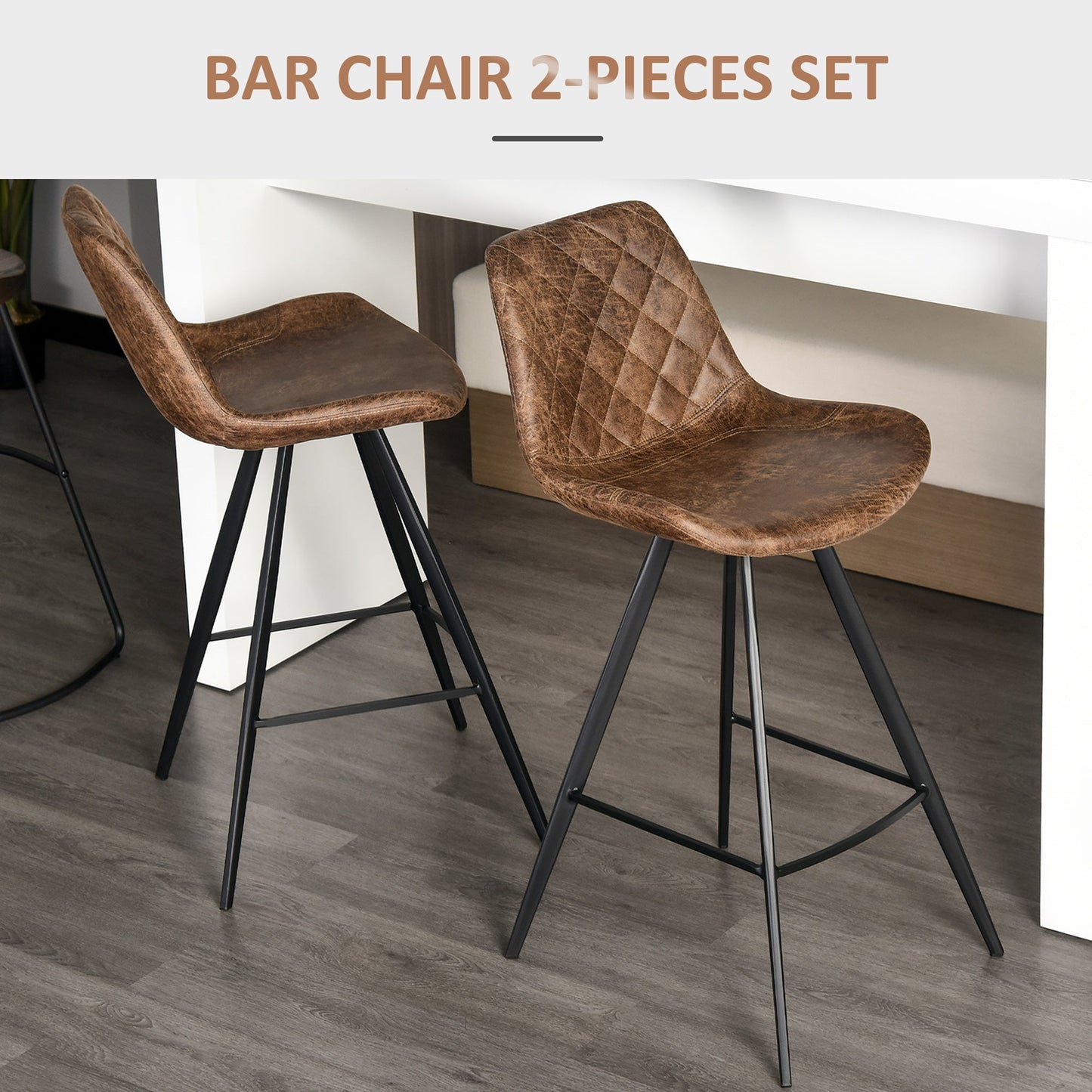 Counter Height Bar Stools Set of 2, Microfiber Cloth Bar Chairs with Metal Leg, Padded Seat, Counter Stools for Kitchen Island, Brown Bar Stools   at Gallery Canada