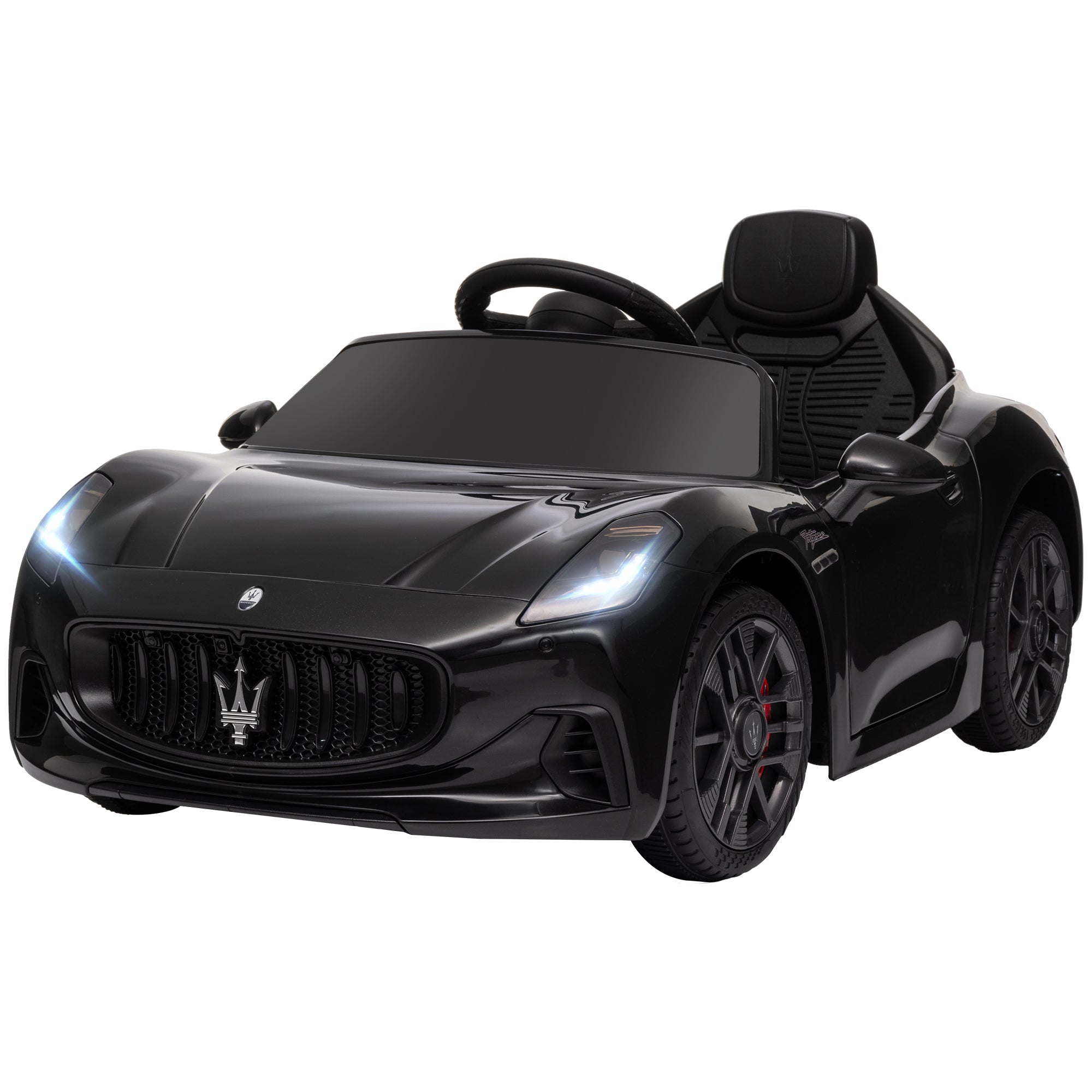 12V Maserati Gran Turismo Licensed Kids Electric Car w/ Remote Control, Soft Start, LED Lights, Music, Horn, MP3, Black Electric Toy Cars   at Gallery Canada