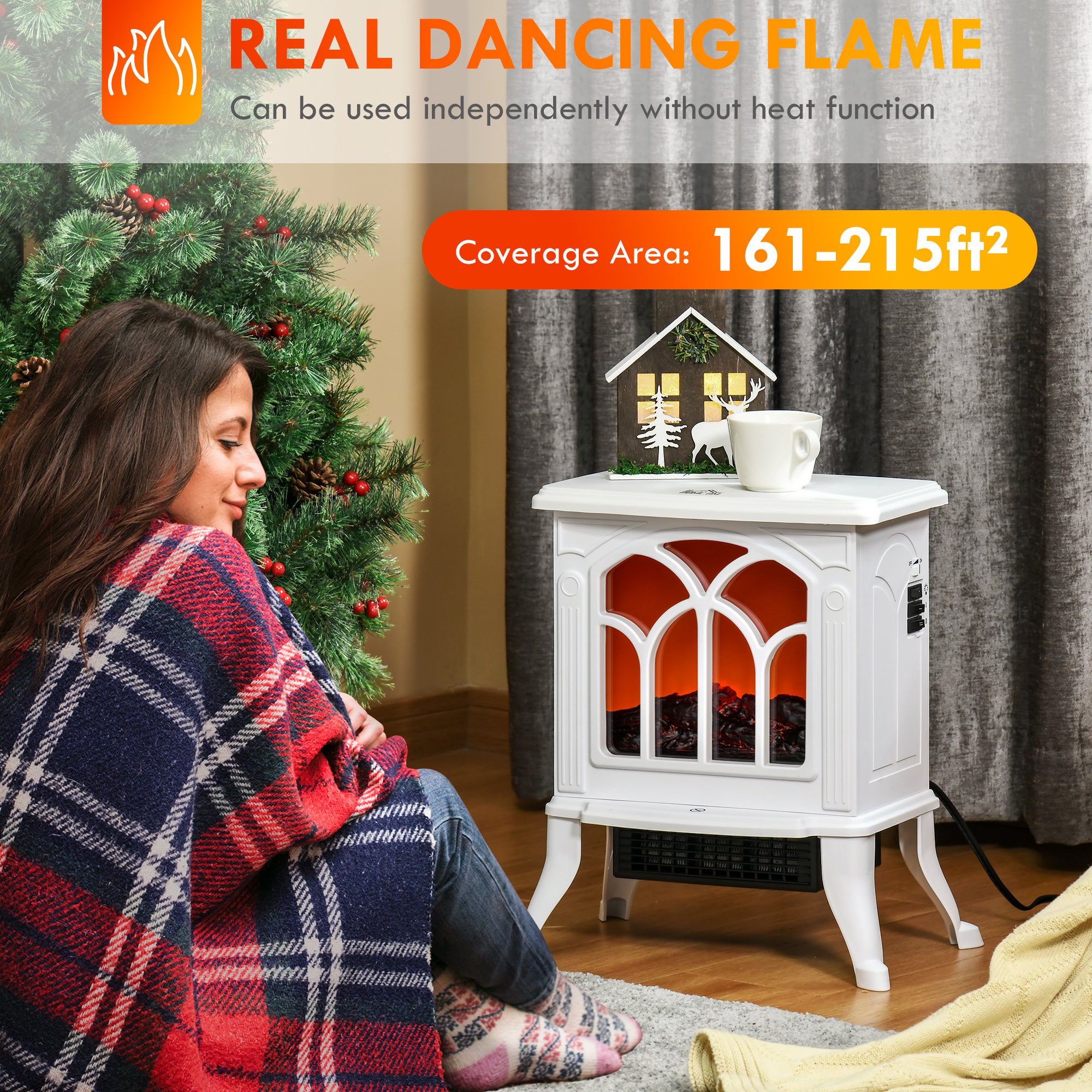 Electric Fireplace Heater, Freestanding Fireplace Stove with Realistic Flame, Overheat Protection, 750W/1500W, White Electric Fireplaces   at Gallery Canada