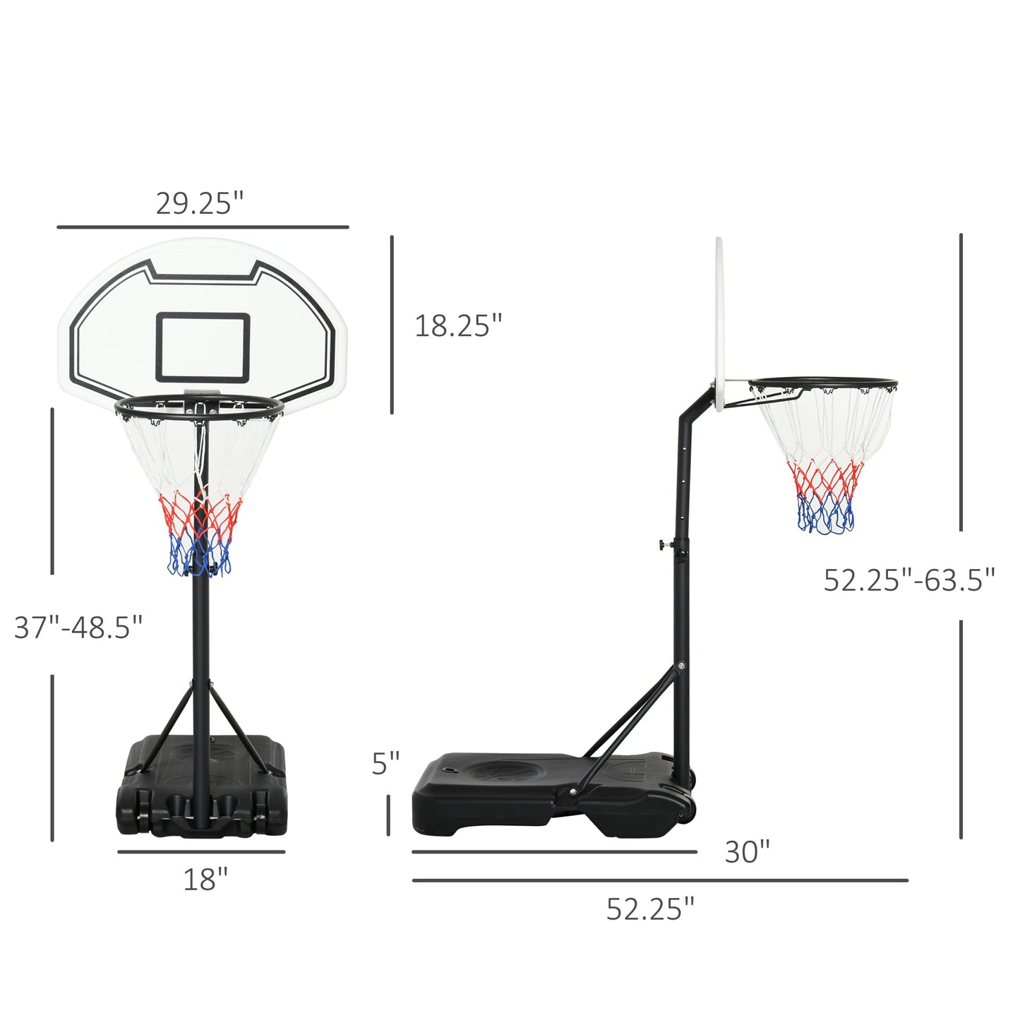 51"-64" Height Adjustable Basketball System Poolside Hoop Stand Portable with Wheels - Gallery Canada